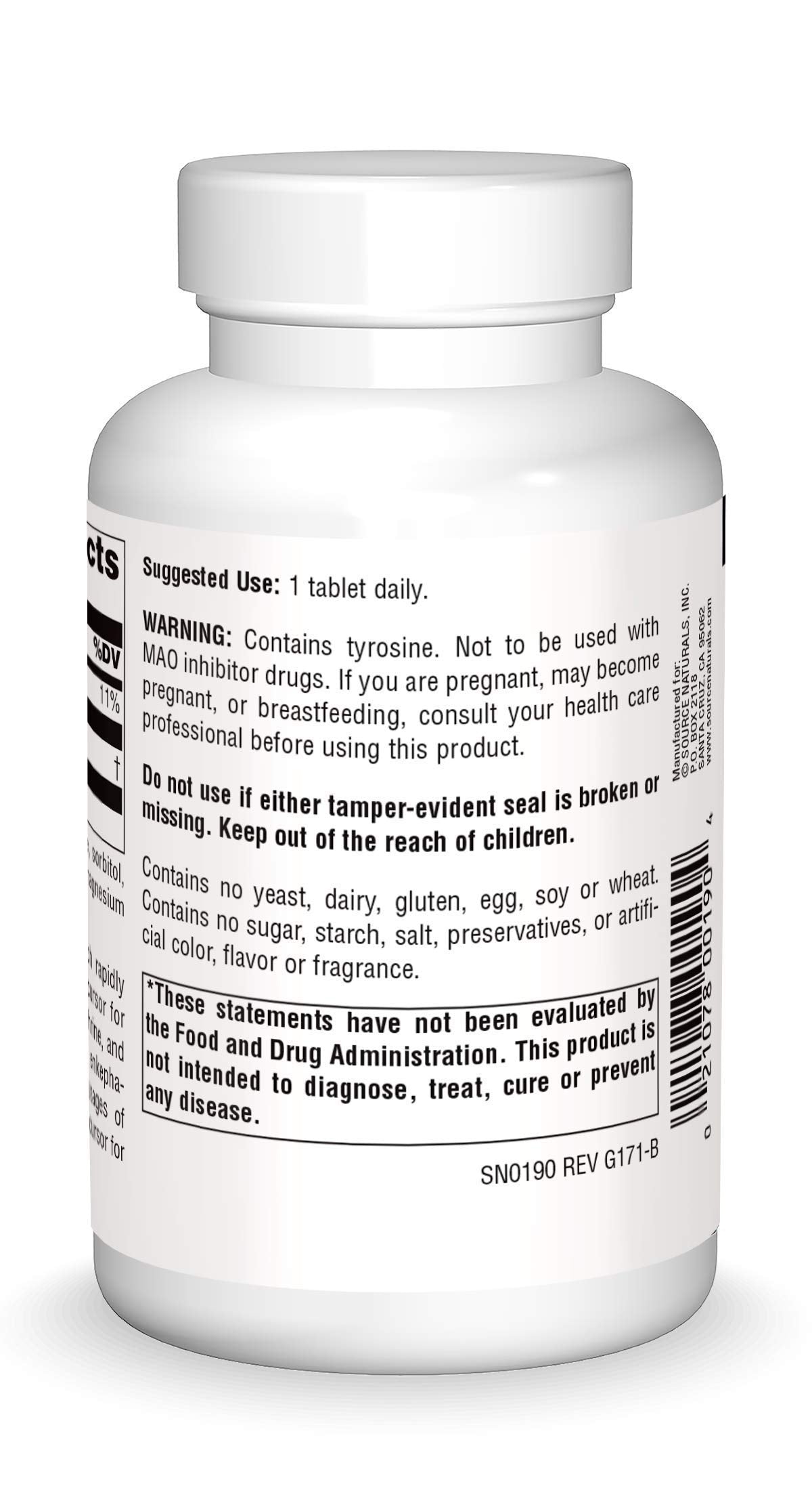 Source Naturals L-Tyrosine, etiquette lisible et informations claires.