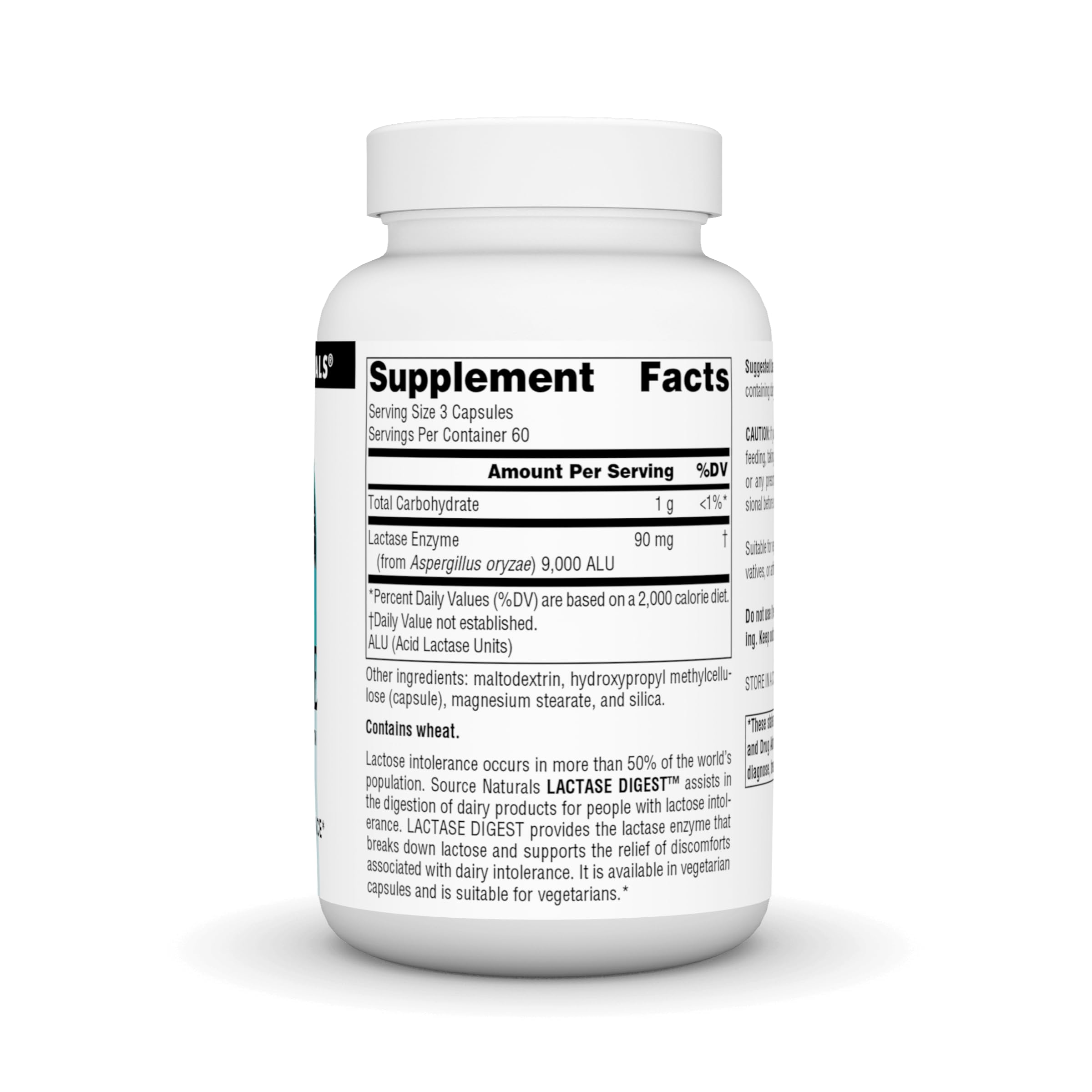 Gélules Source Naturals Lactase Digest facilitant l'intégration des produits laitiers dans les repas.