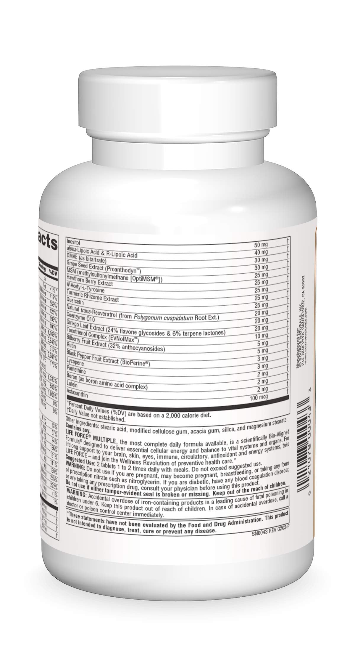 Life Force: composition vitamines et minéraux complète.