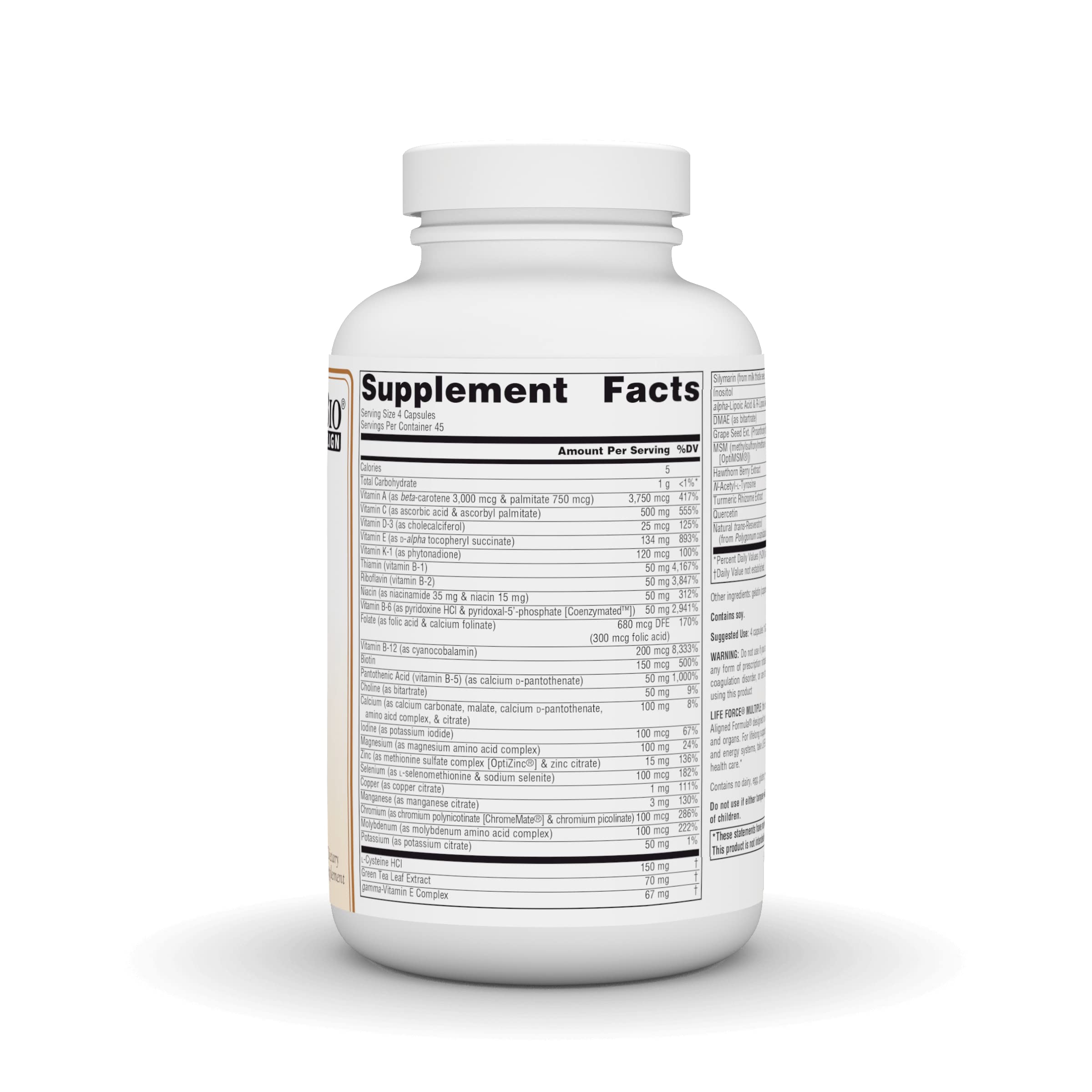 Source Naturals Life Force Multiples - etiquette detailing les doses et l’utilisation.