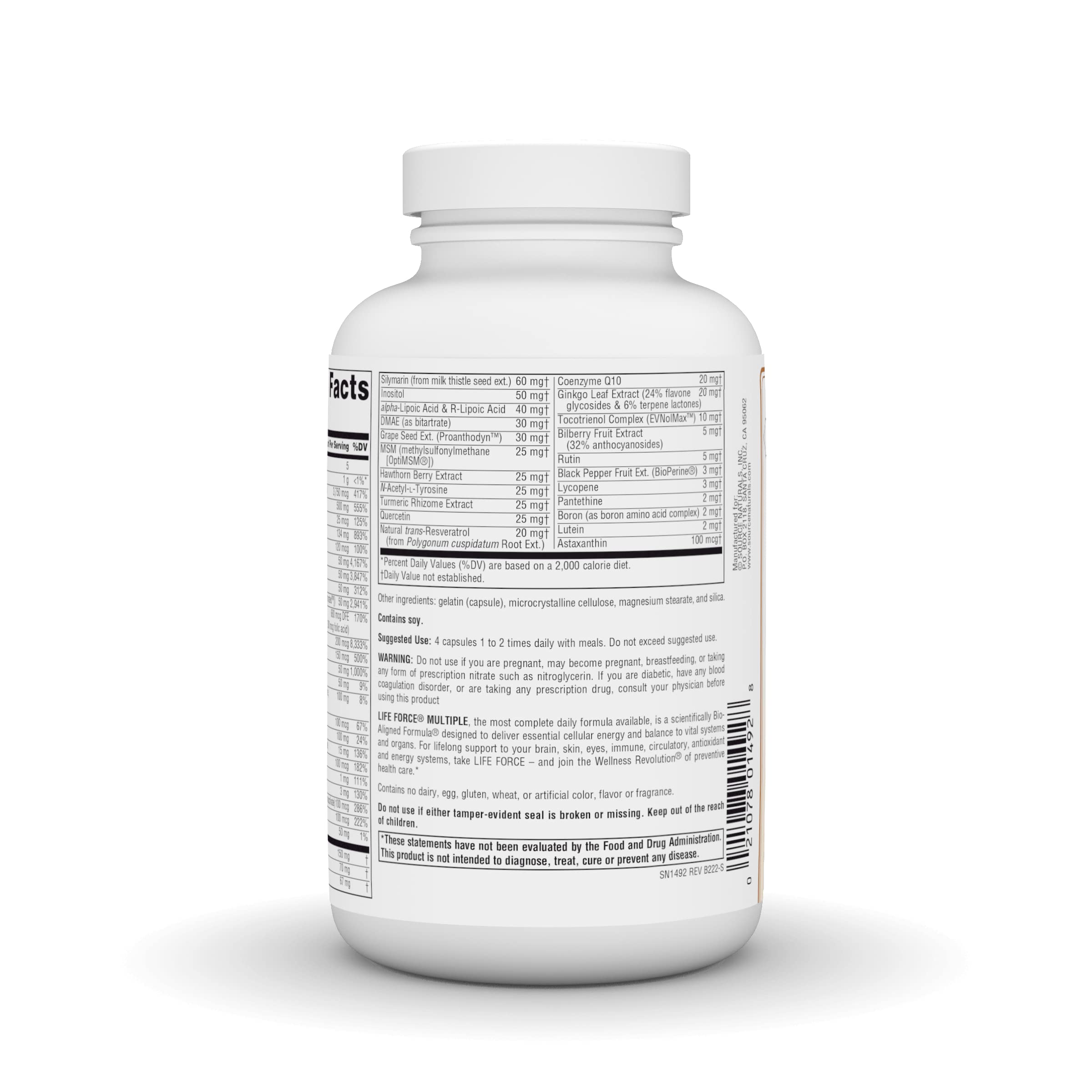 Source Naturals Life Force Multiples - ingrédients visibles, base nutritionnelle complète.