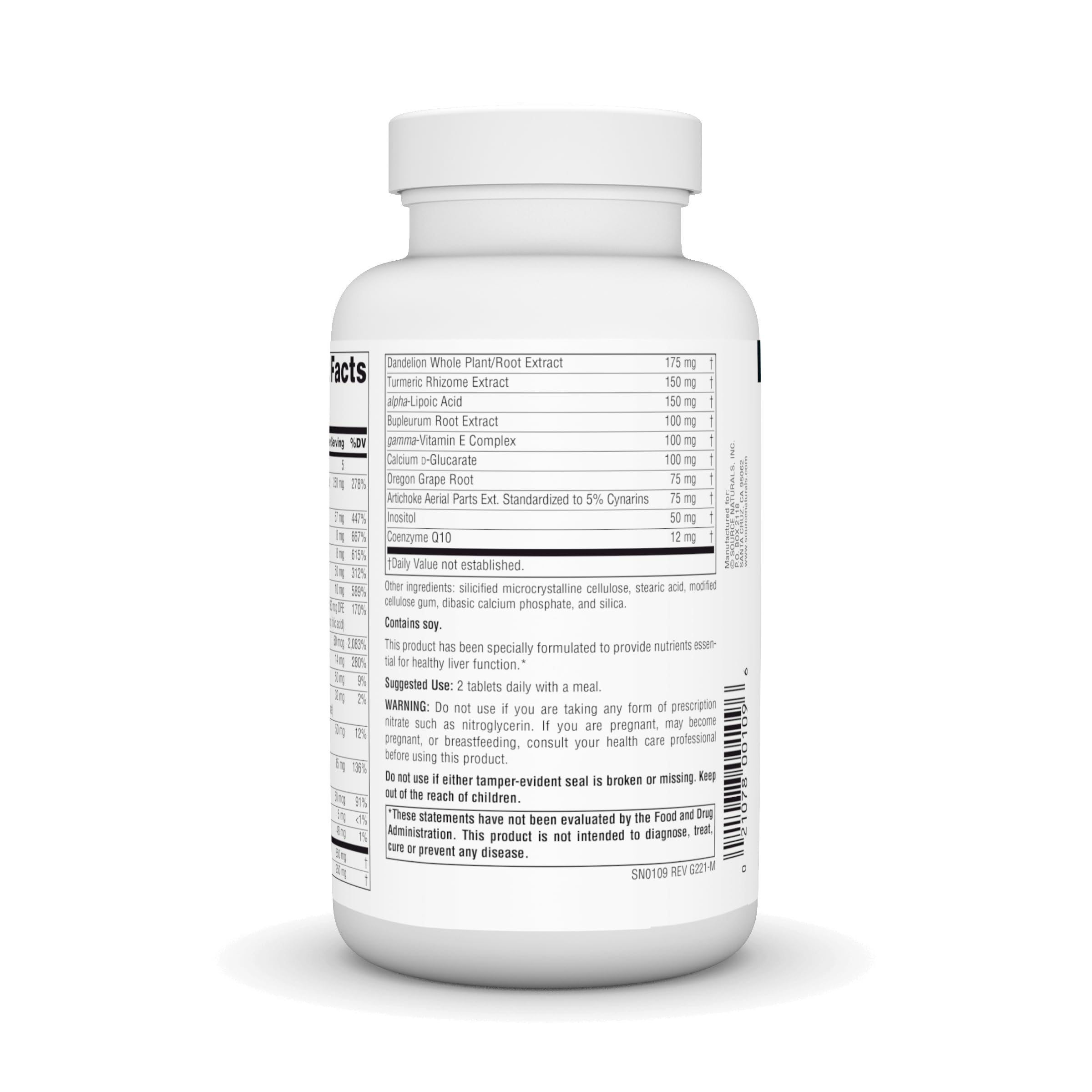 Source Naturals Liver Guard : étiquette claire et informations d’utilisation.