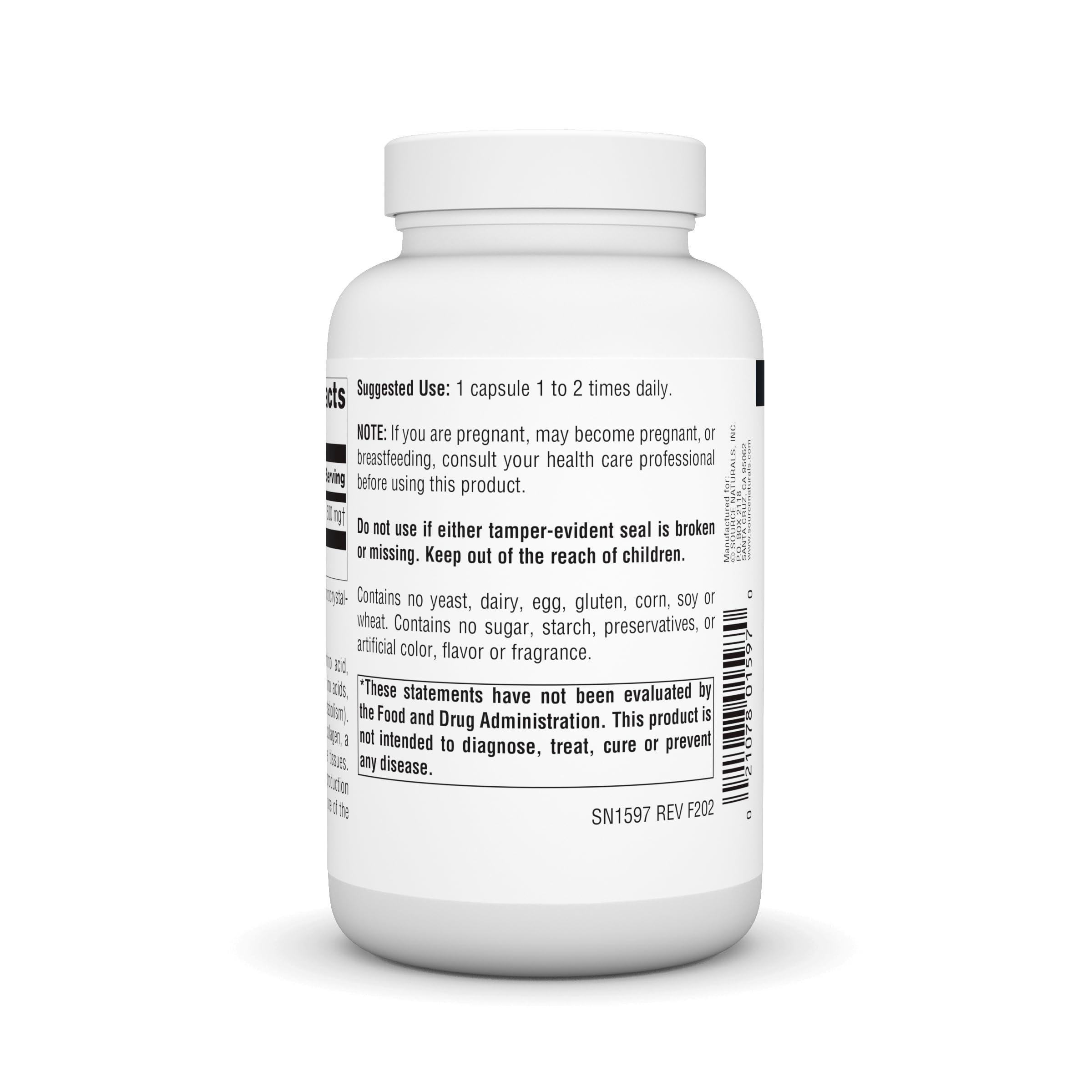 Source Naturals L-Lysine étiquette claire pour une traçabilité fiable.