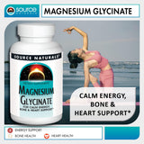 Source Naturals Magnésium Glycinate: bouteille et brève explication sur la posologie