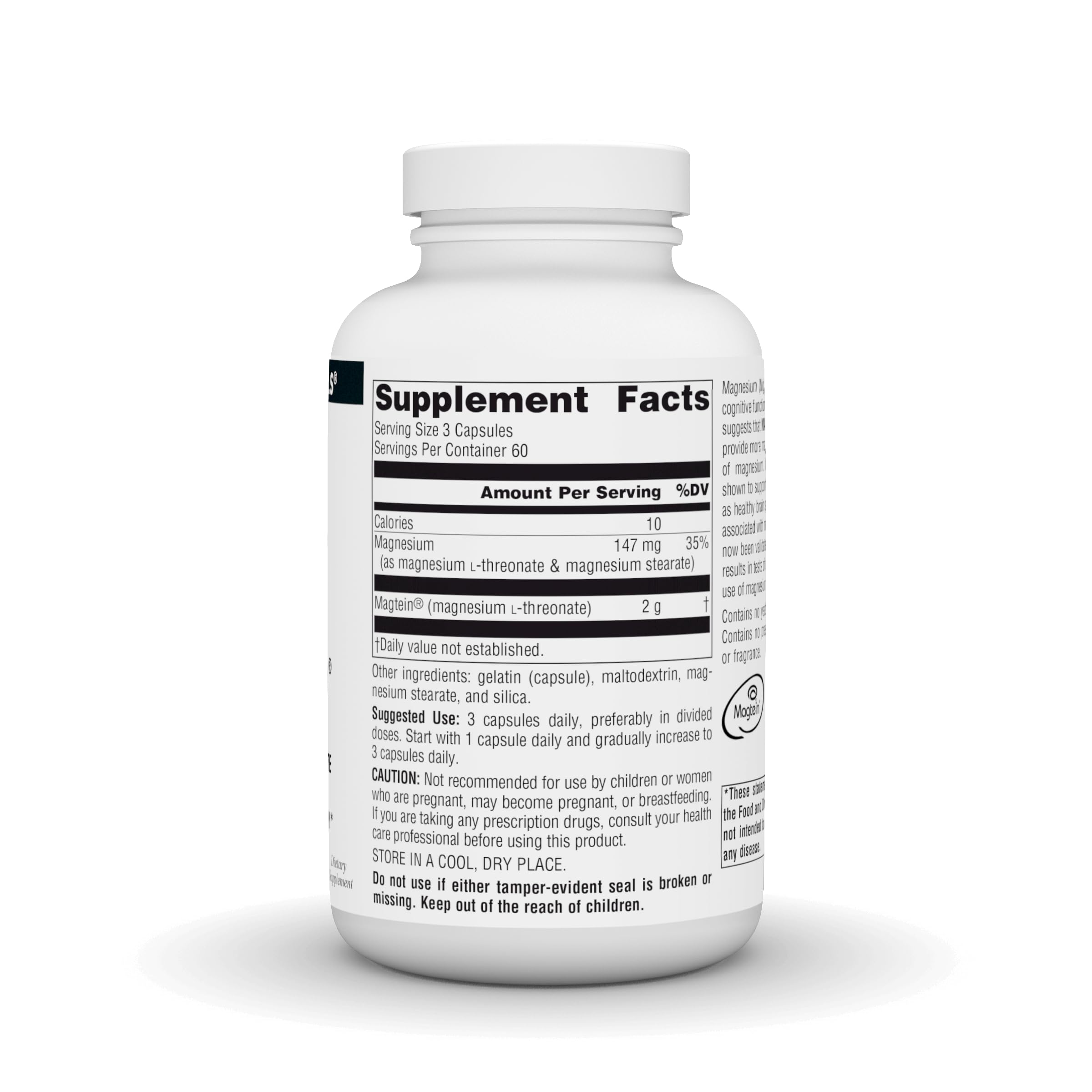 Source Naturals Magtein gélules, prise pratique pour une routine quotidienne et énergie.