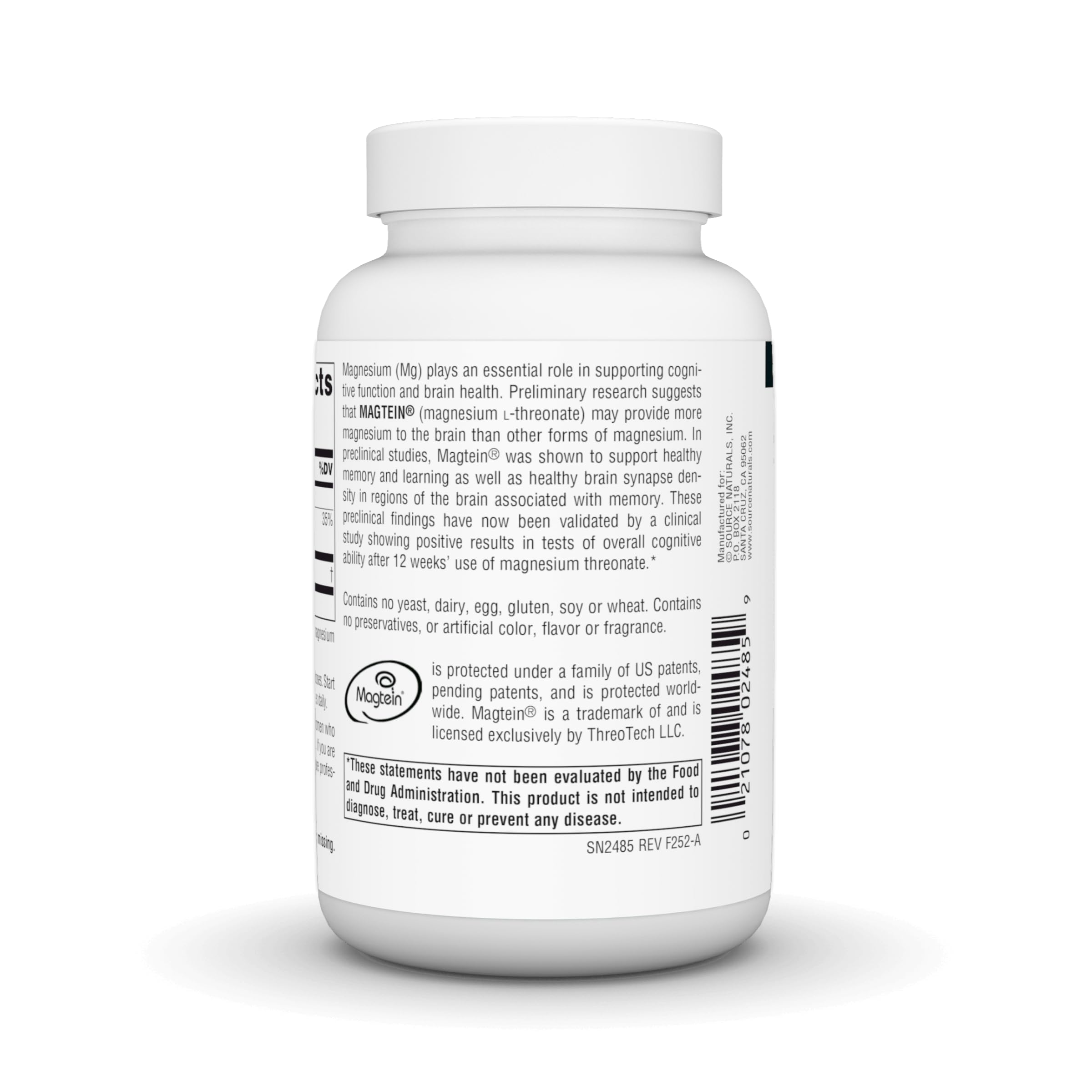 Étiquette Magtein indiquant le dosage et les ingrédients.