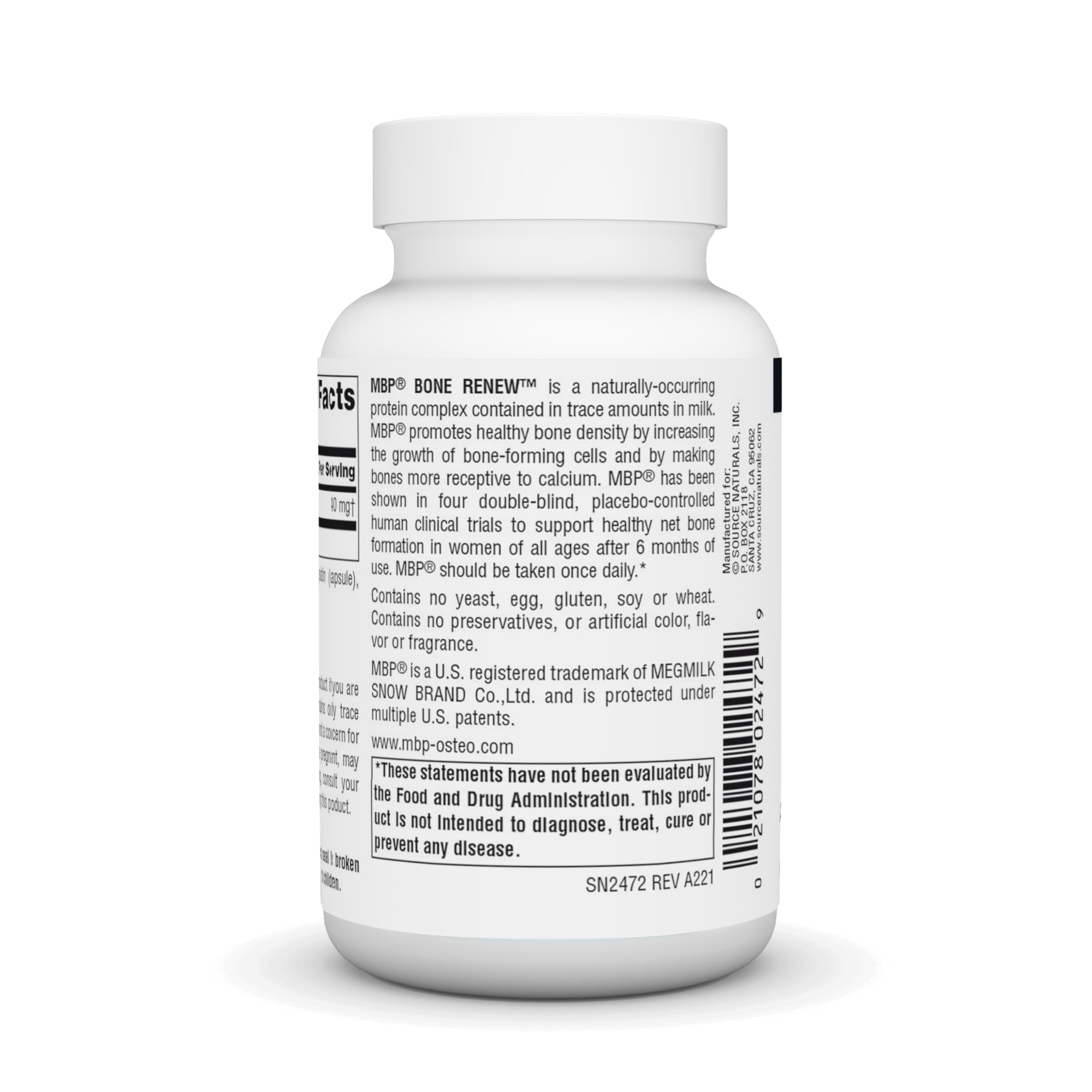 Source Naturals MBP Bone Renew — complexe protéique laitier pour le soutien des os.