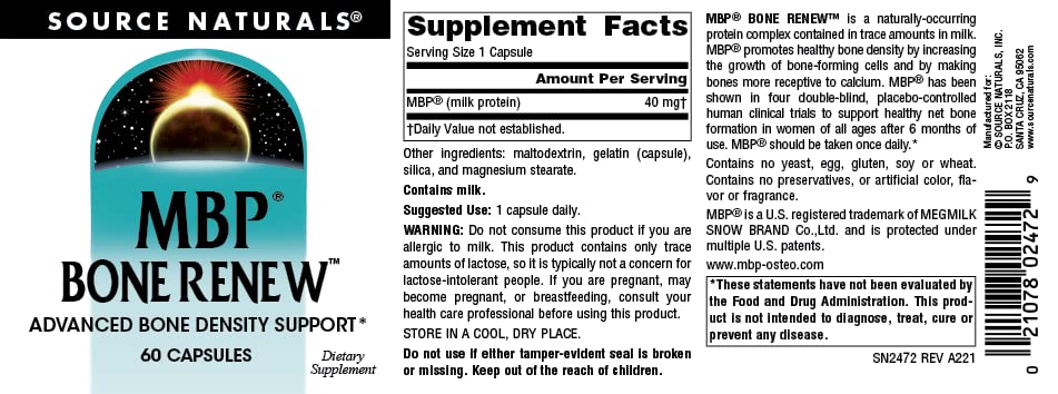 Source Naturals MBP Bone Renew — etiquette claire et informations produit utiles.
