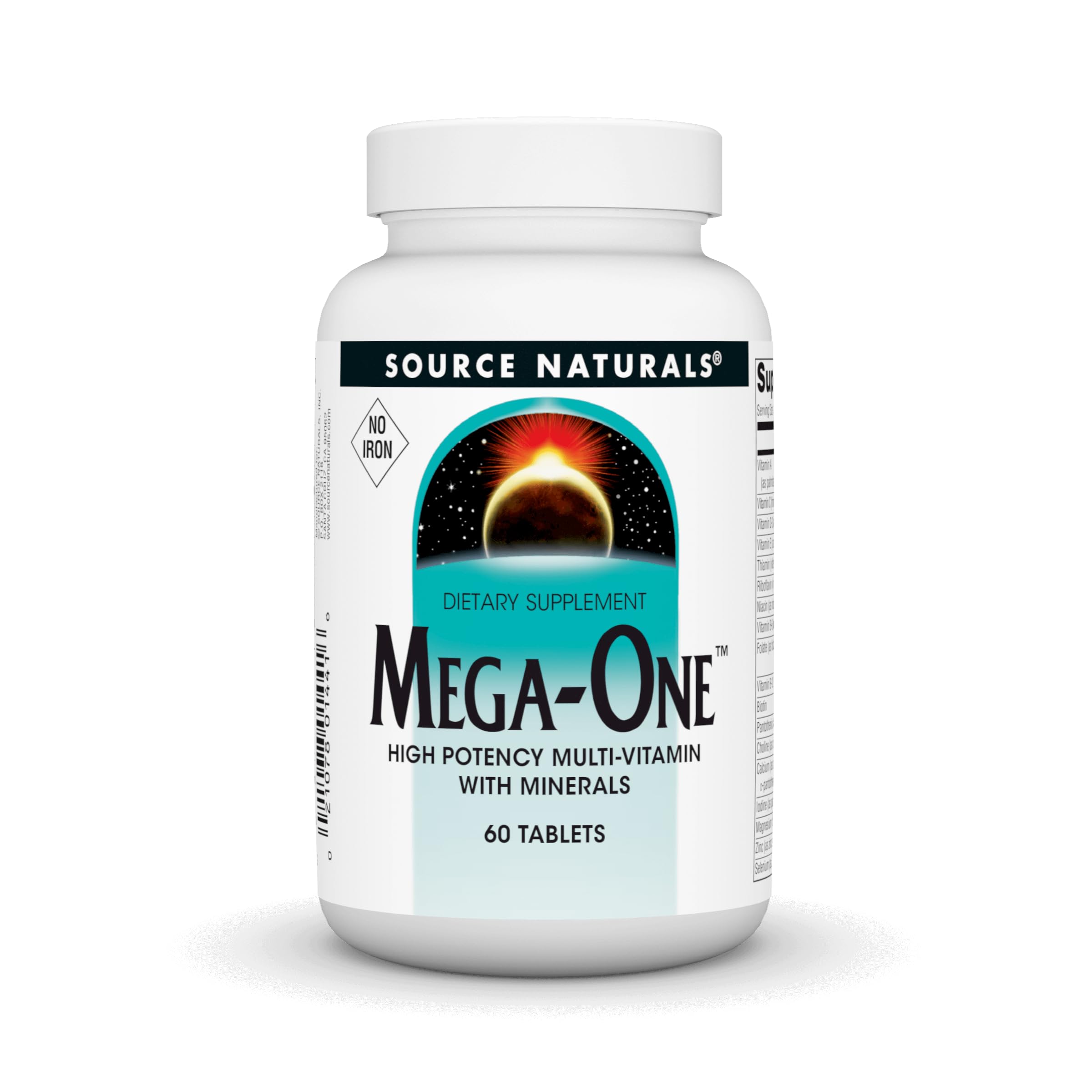 Source Naturals Mega-One, comprimé en bouteille, soutien quotidien potentiel pour l'énergie et le bien-être.