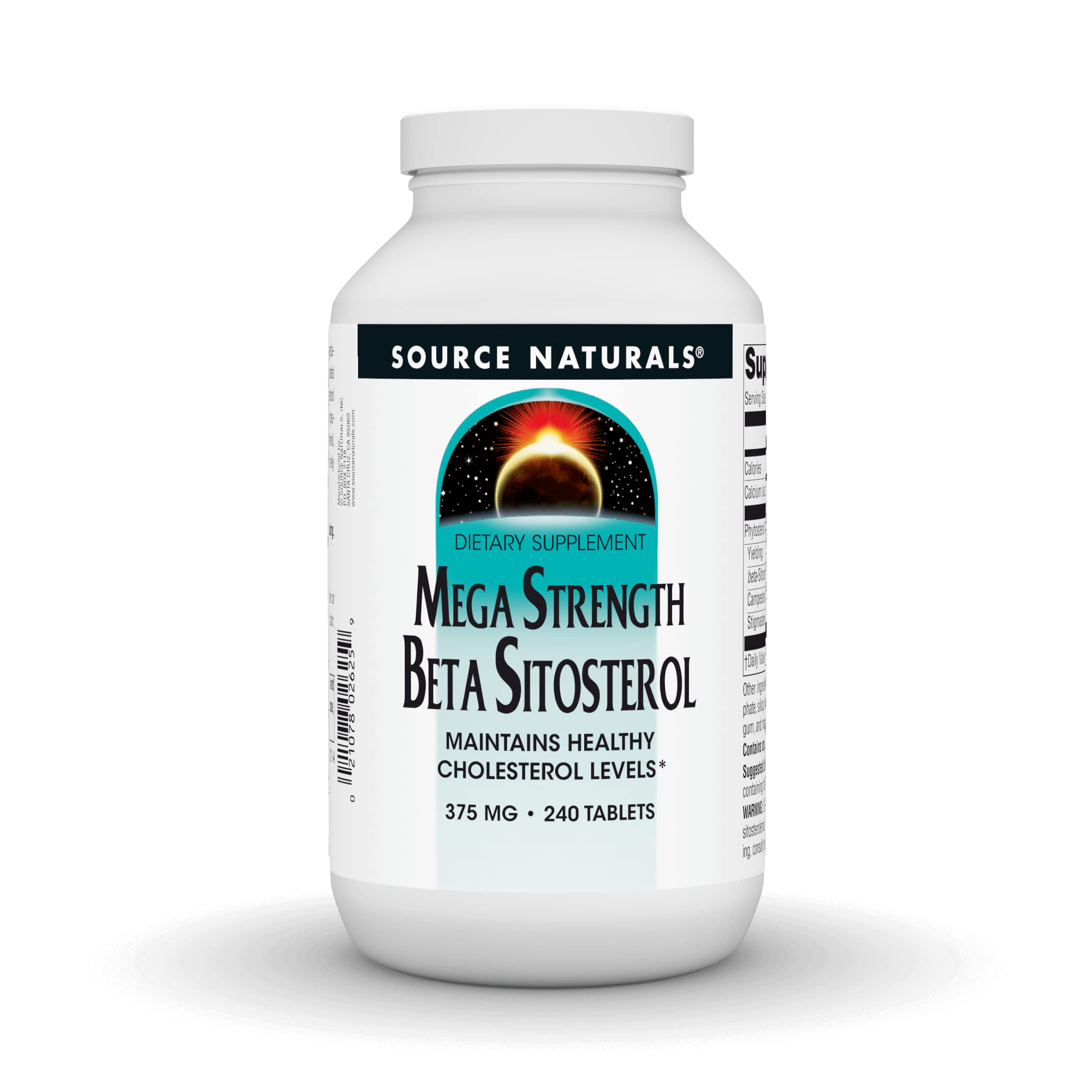 Source Naturals Mega Strength Beta Sitosterol – bouteille avant: soutien potentiel des niveaux normaux de cholestérol.