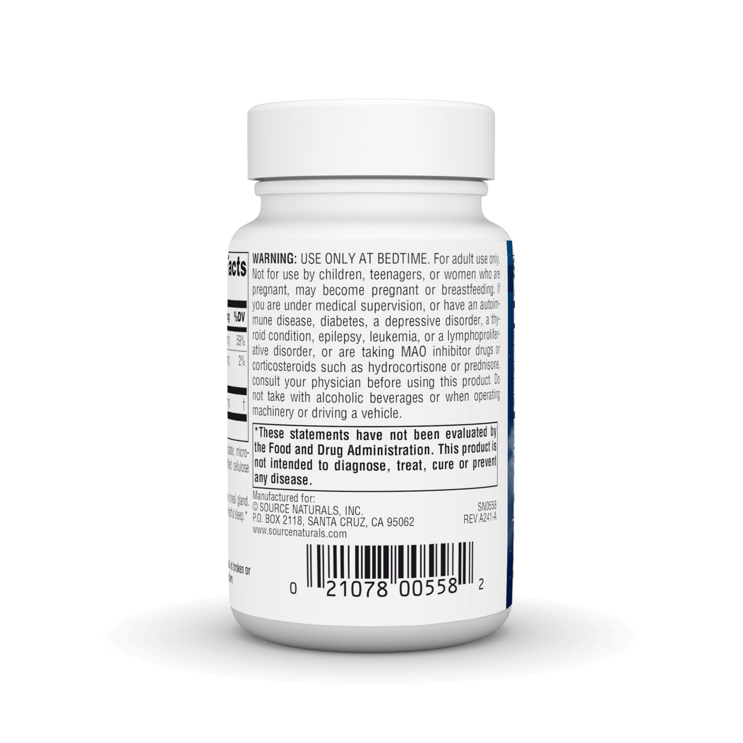 Source Naturals Mélatonine 5 mg, mode d'emploi clair pour le coucher.