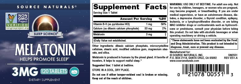 Source Naturals Mélatonine Libération Progressive, présentation pratique pour le soir.