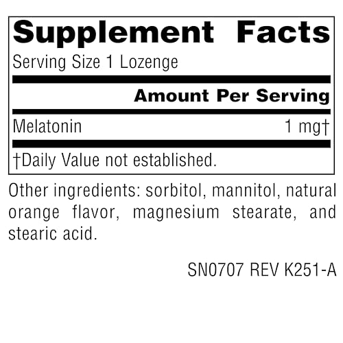 Pastilles orange Source Naturals Mélatonine sur emballage, aide possible au sommeil.