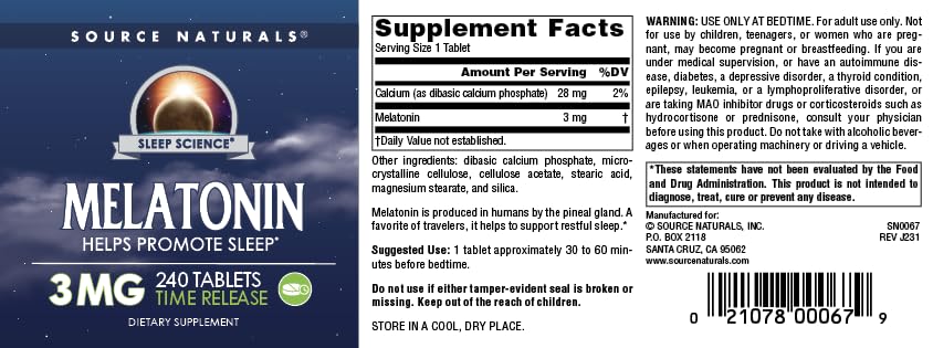 Source Naturals Mélatonine utilisation avant le coucher, routine nocturne.