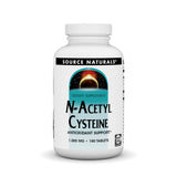 Source Naturals N-Acétyl cystéine, bouteille et tablettes, soutien antioxydant potentiel au quotidien.