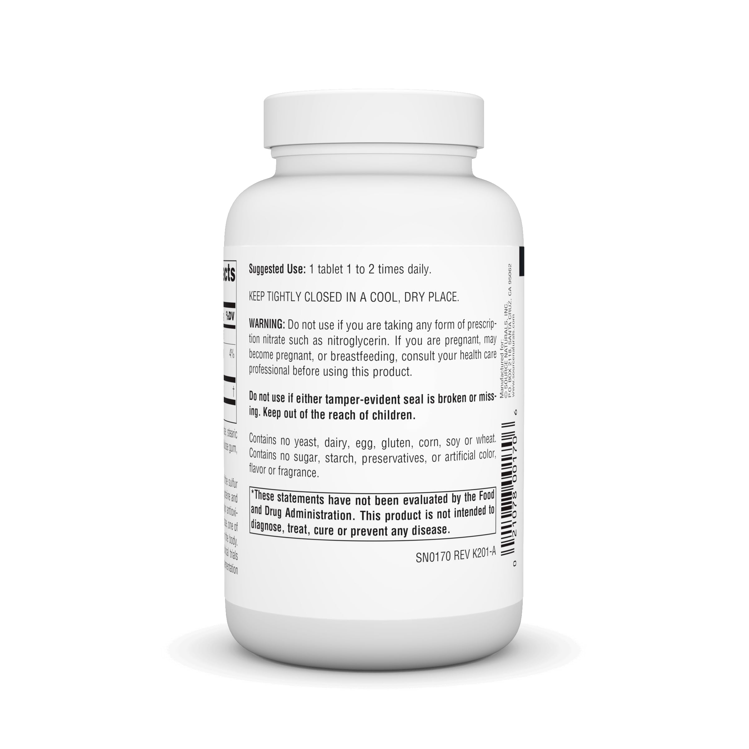 Source Naturals N-Acetyl Cysteine : tablettes compactes faciles à prendre.