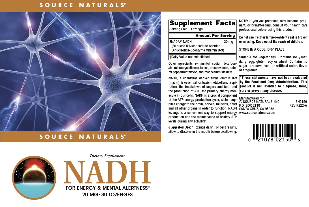 Fabrication américaine Source Naturals NADH selon cGMP.