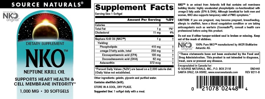 Emballage Source Naturals NKO Neptune fabriqué aux États-Unis à Scotts Valley