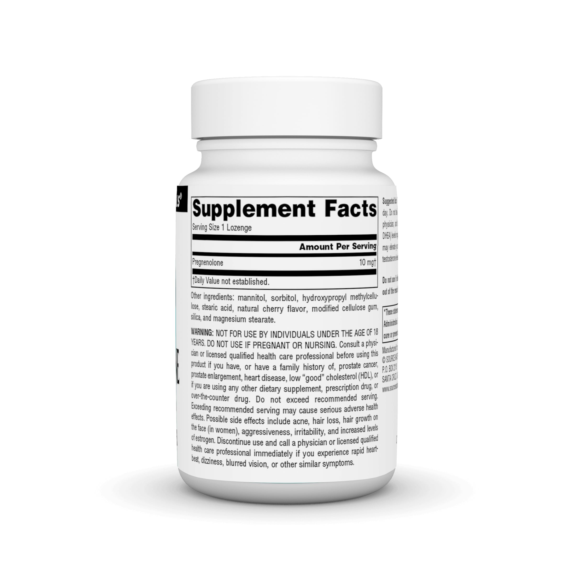 Source Naturals Pregnenolone, étiquette cerise, dose pratique pour le quotidien.
