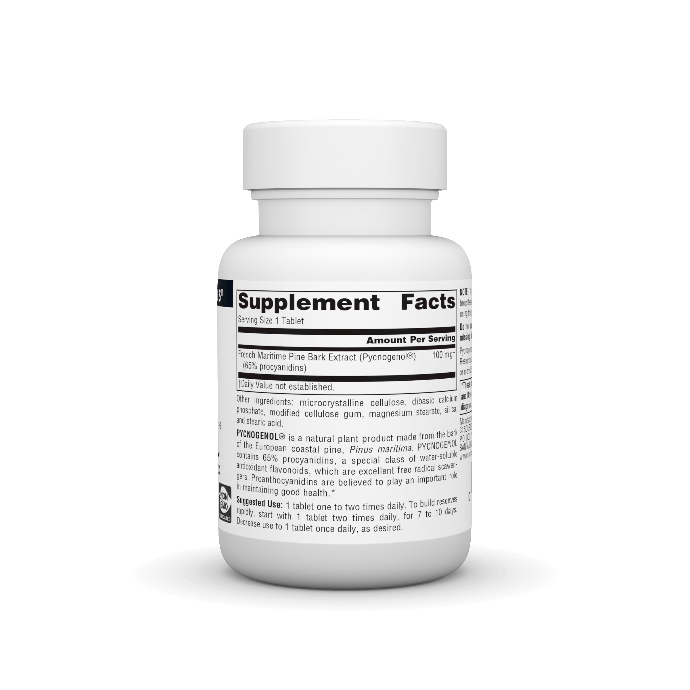 Source Naturals Pycnogenol 100 mg bouteille-tablettes, format pratique pour usage journalier.