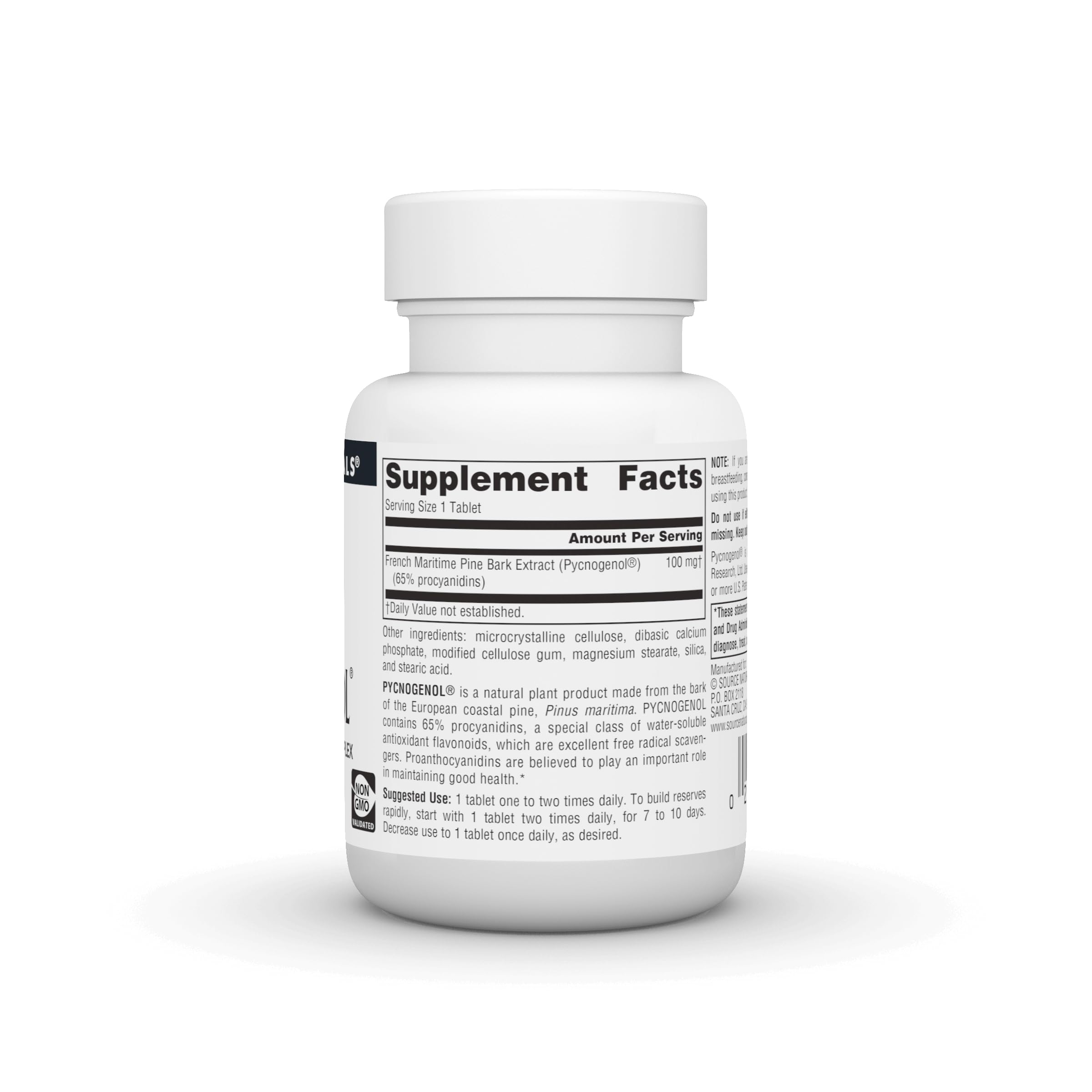 Emballage Pycnogenol Source Naturals, carton clair pour le stockage.