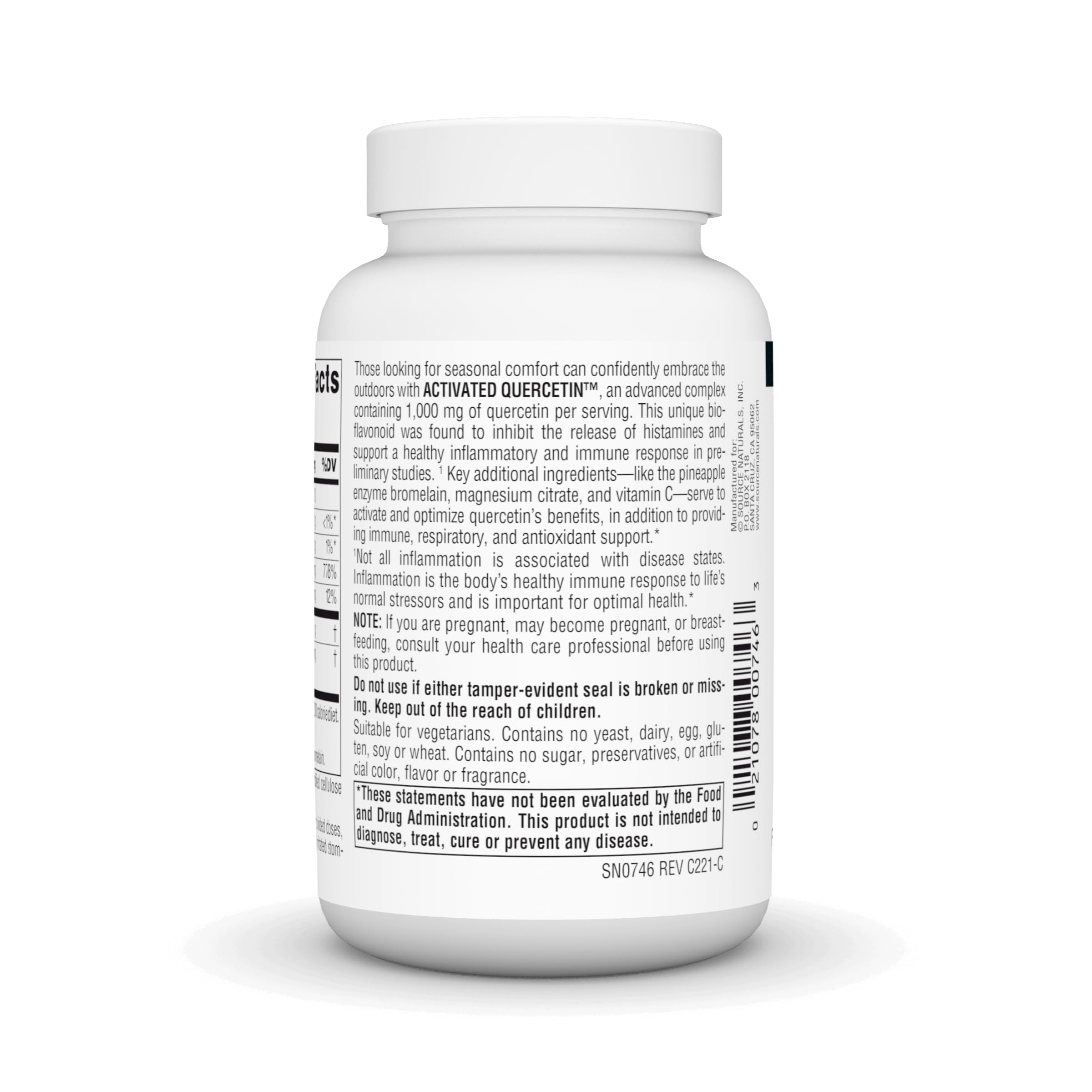 Source Naturals Quercetine: capsules visibles, format végétarien pratique