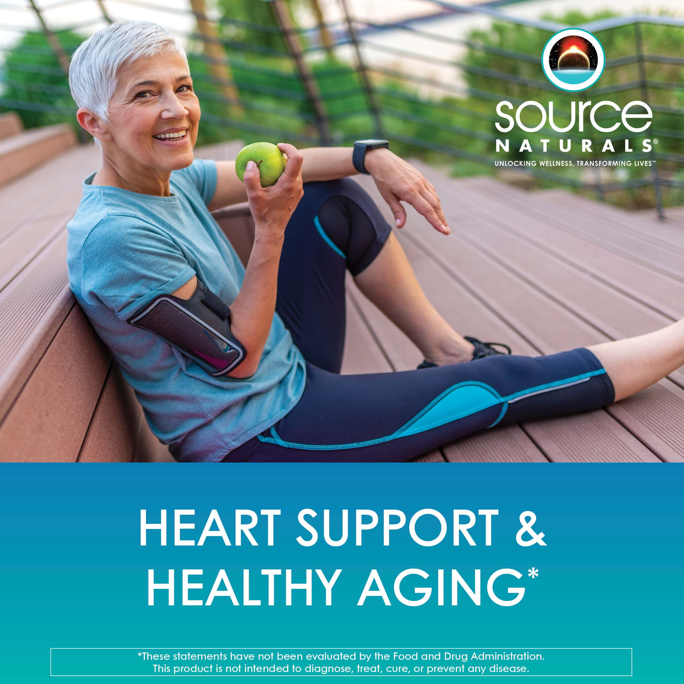 Source Naturals Resveratrol 550, étui et comprimés visibles, cadre de routine bien-être.