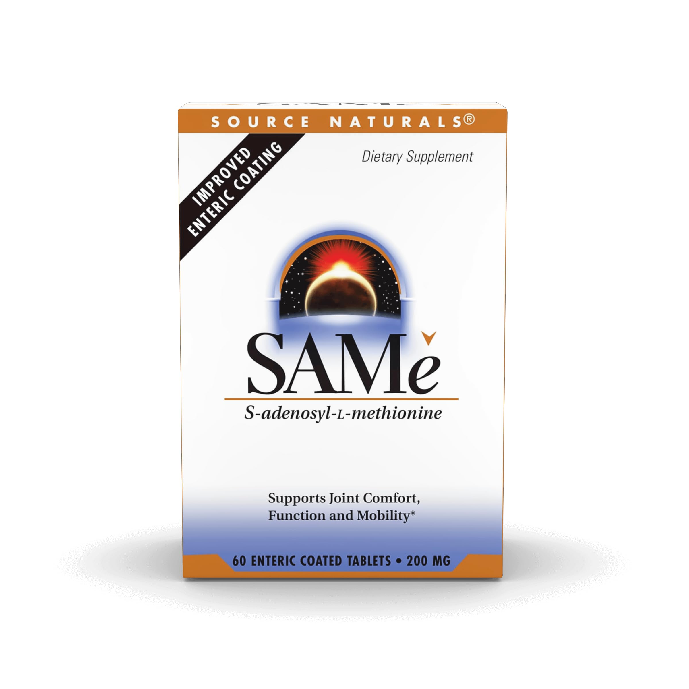 Source Naturals SAMe, boîte pratique avec comprimés enterique visibles, idéal pour votre routine quotidienne.