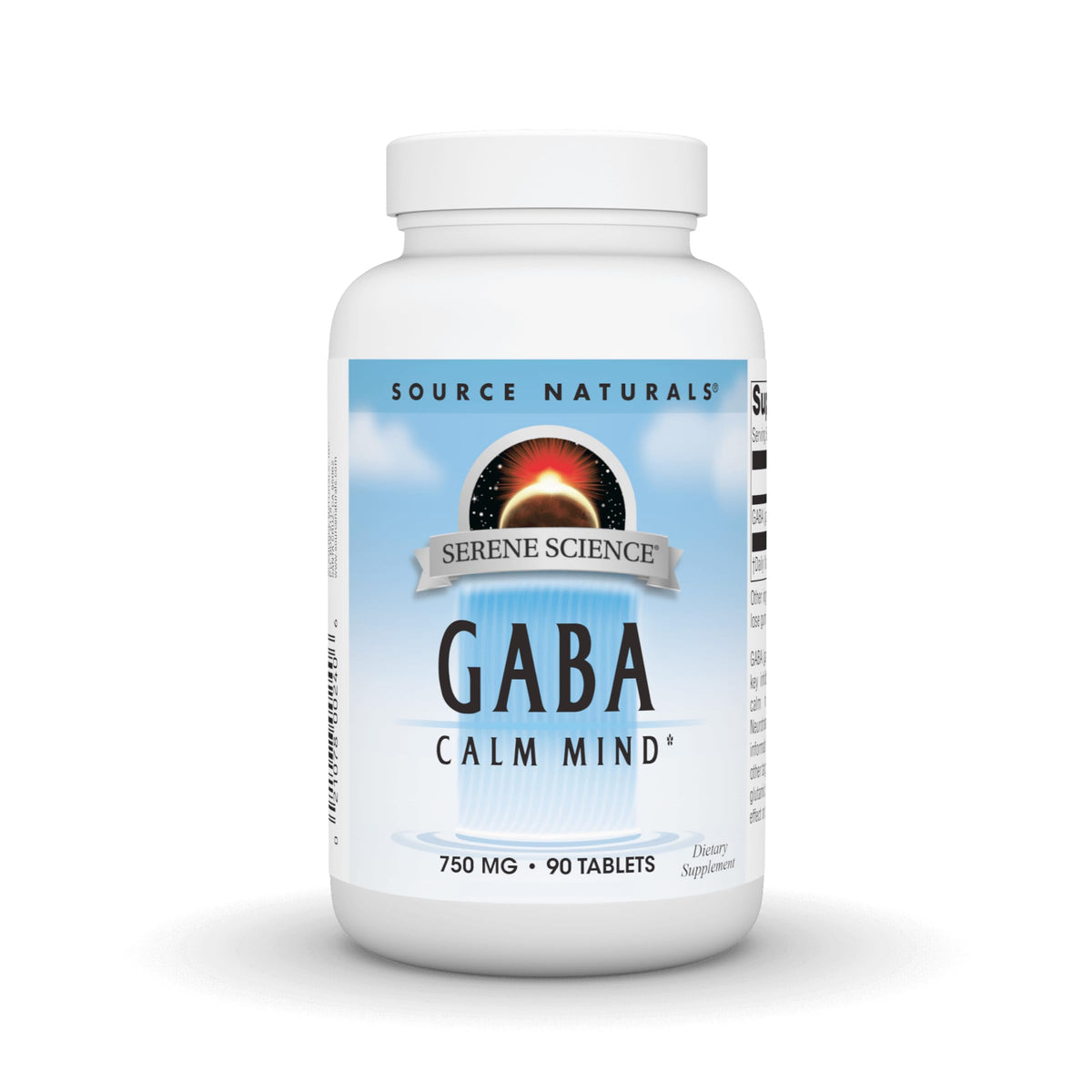 Source Naturals Serene Science GABA - bouteille montrant un calme potentiel et une détente.