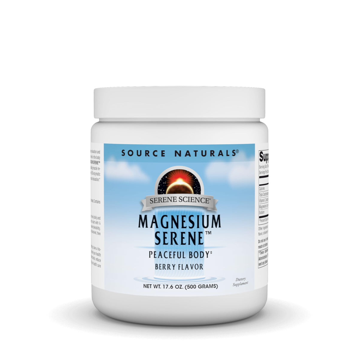 Source Naturals Magnésium Serene poudre-framboise, soutien énergie et équilibre quotidien.