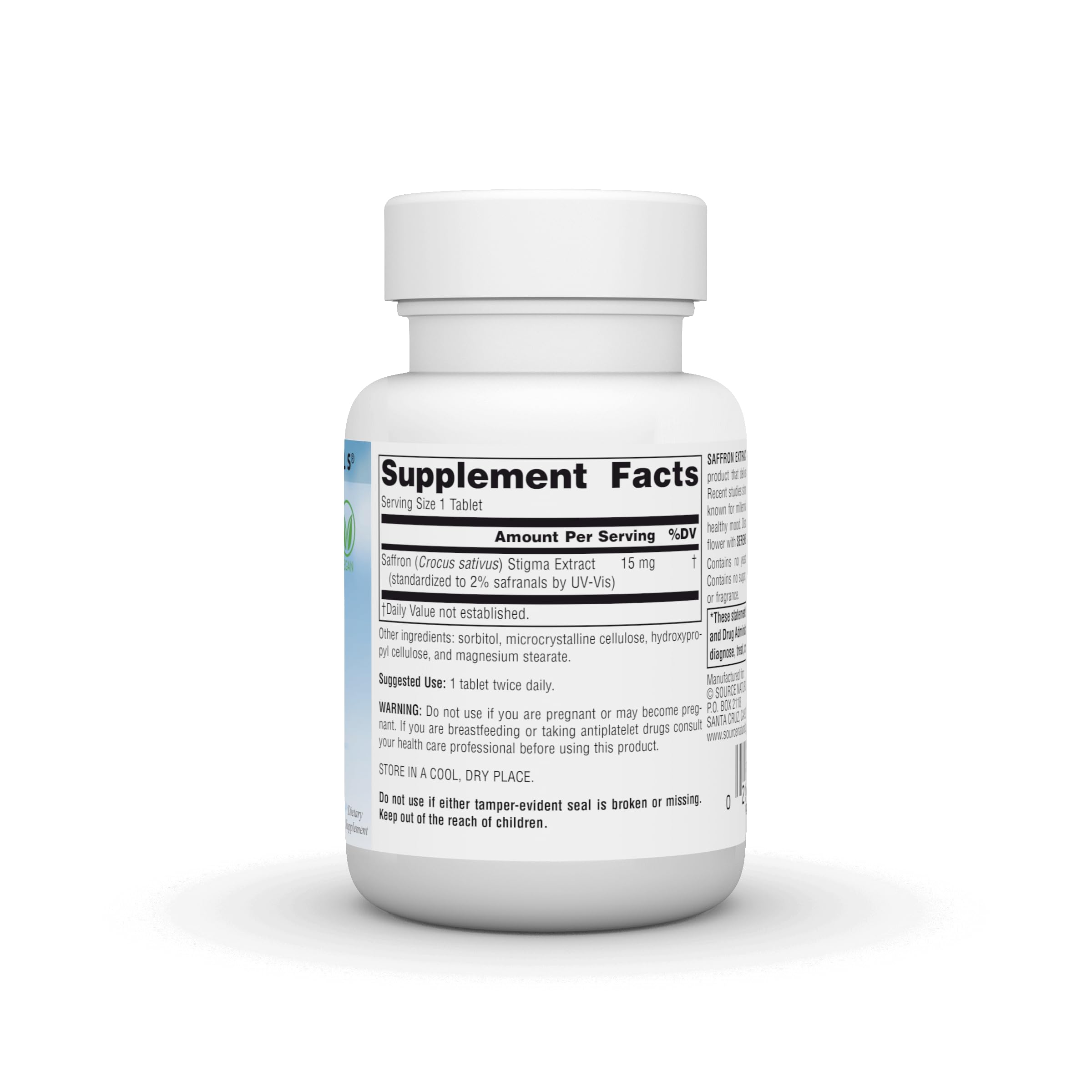 Source Naturals Serene Science Safran Extrait étiquette : informations claires sur la posologie