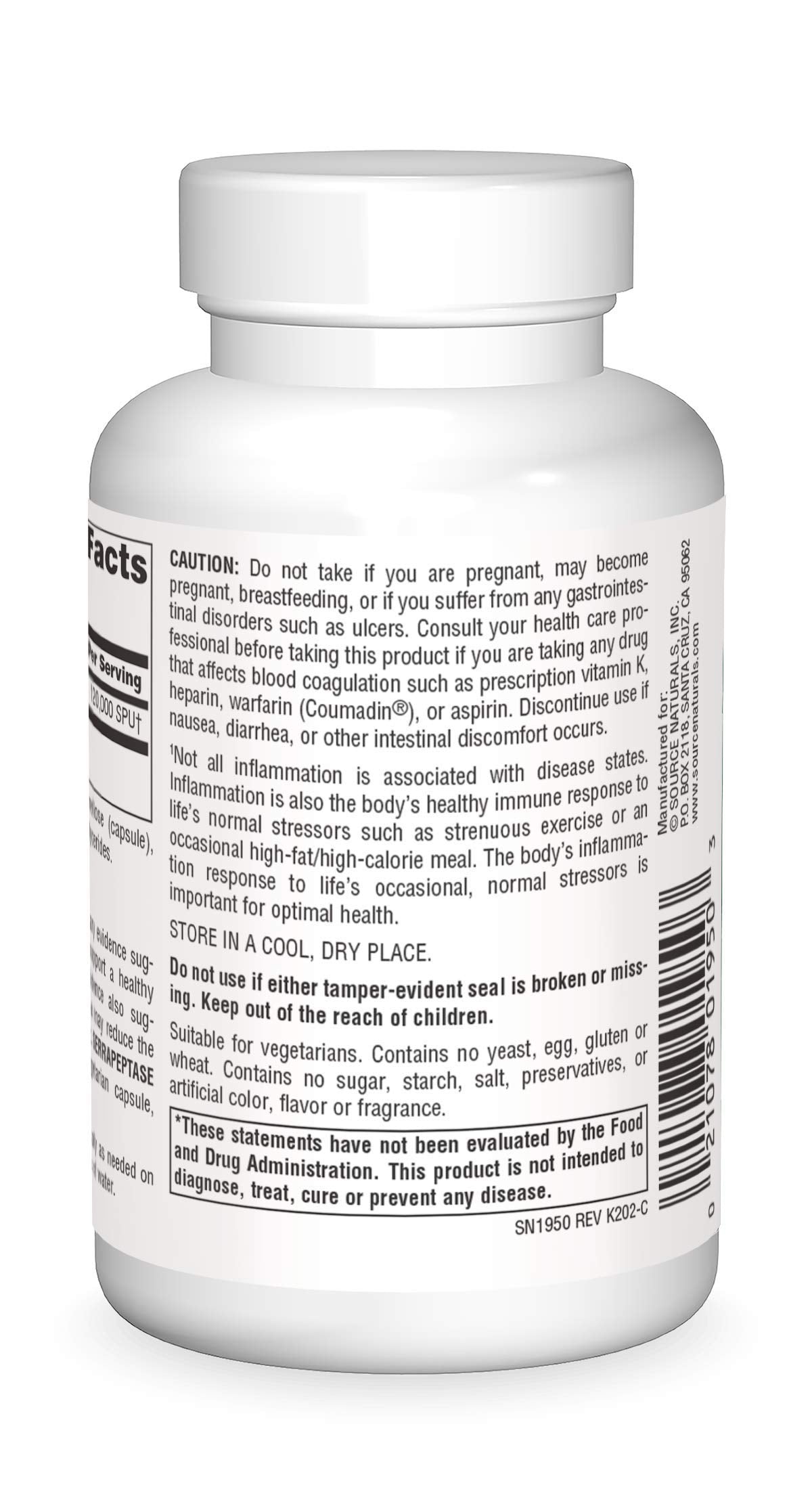 Capsules végétariennes Source Naturals Serrapeptase, prise simple et fiable.