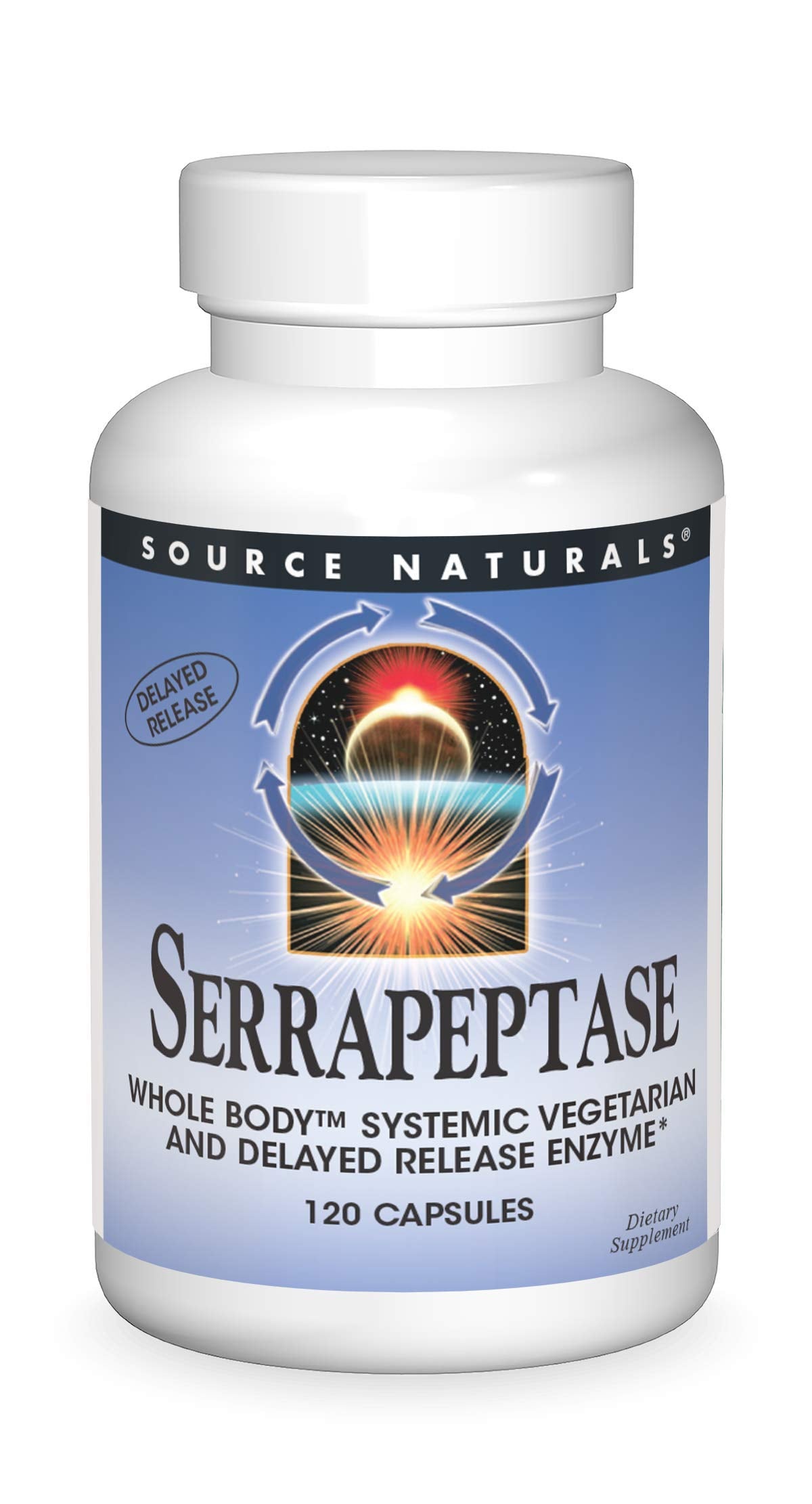Source Naturals Serrapeptase, bouteille à libération retardée, pratique dans une routine végétarienne.