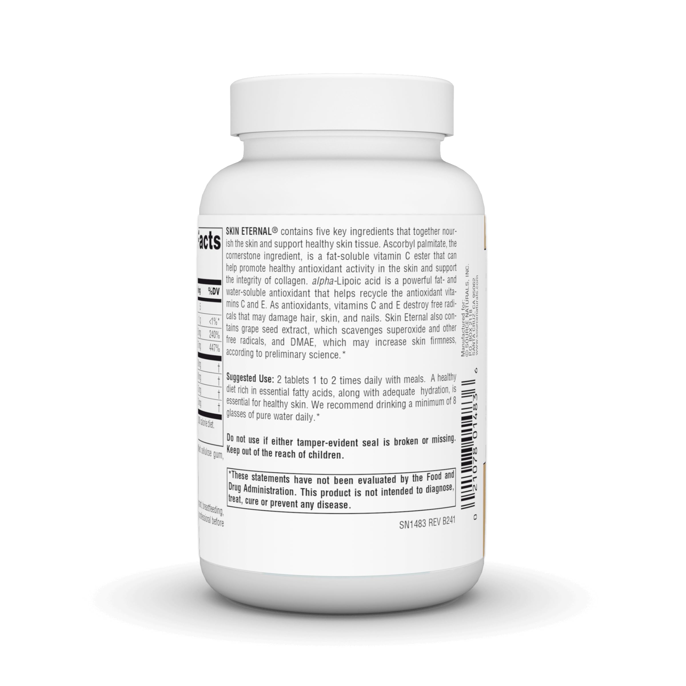 Source Naturals Skin Eternal – fabrication américaine selon les Bonnes Pratiques de Fabrication pour la qualité.