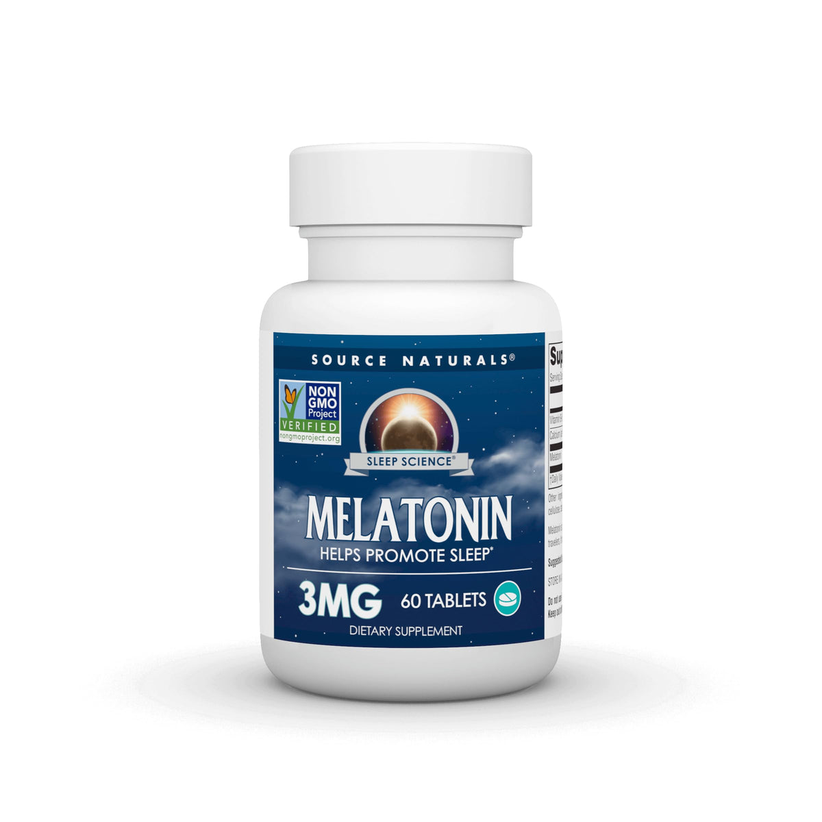 Source Naturals Sleep Science Mélatonine, bouteille visible, favorise le cycle naturel du sommeil.