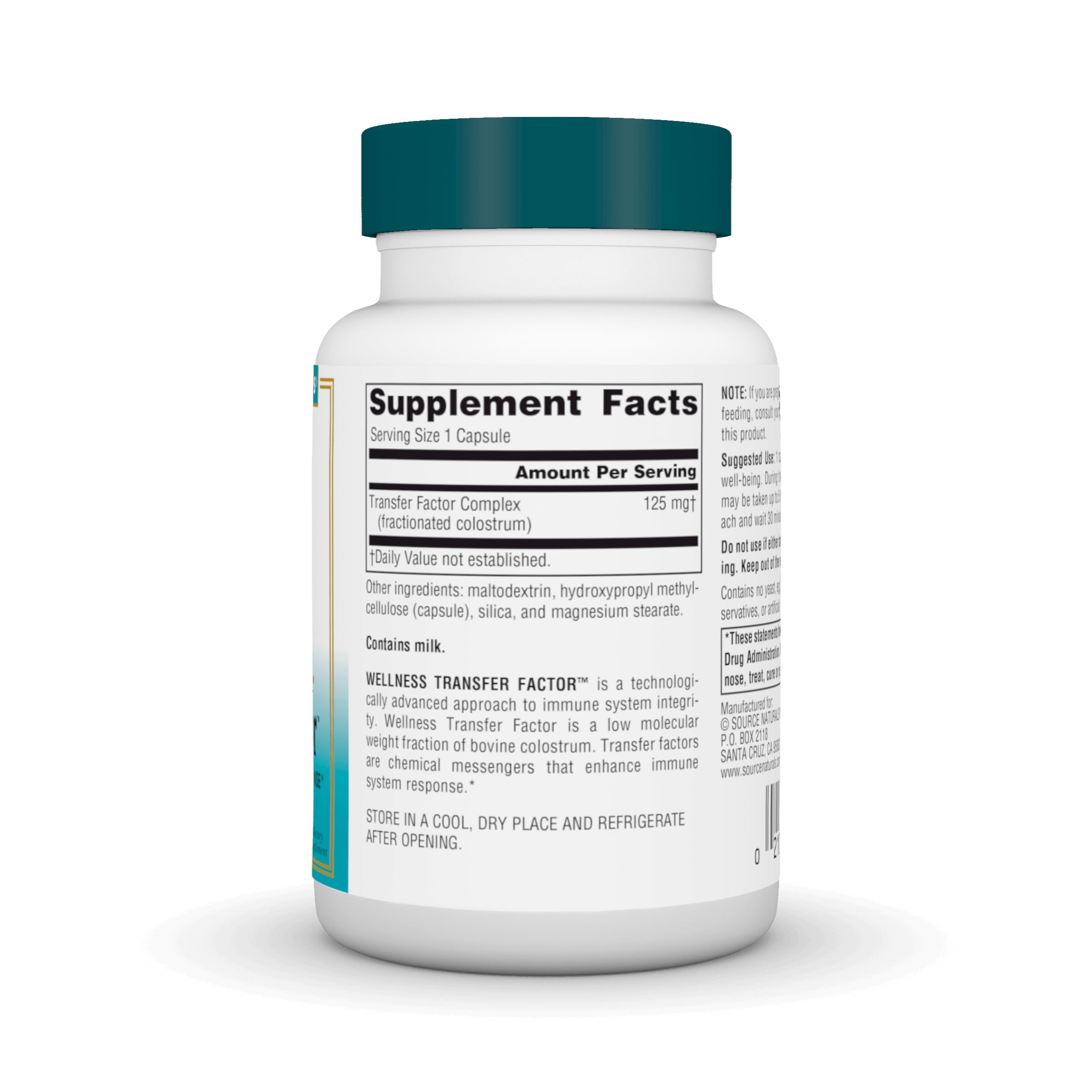 Source Naturals Transfer Factor Bien-Être, étiquette claire, garantie sans allergènes courants.