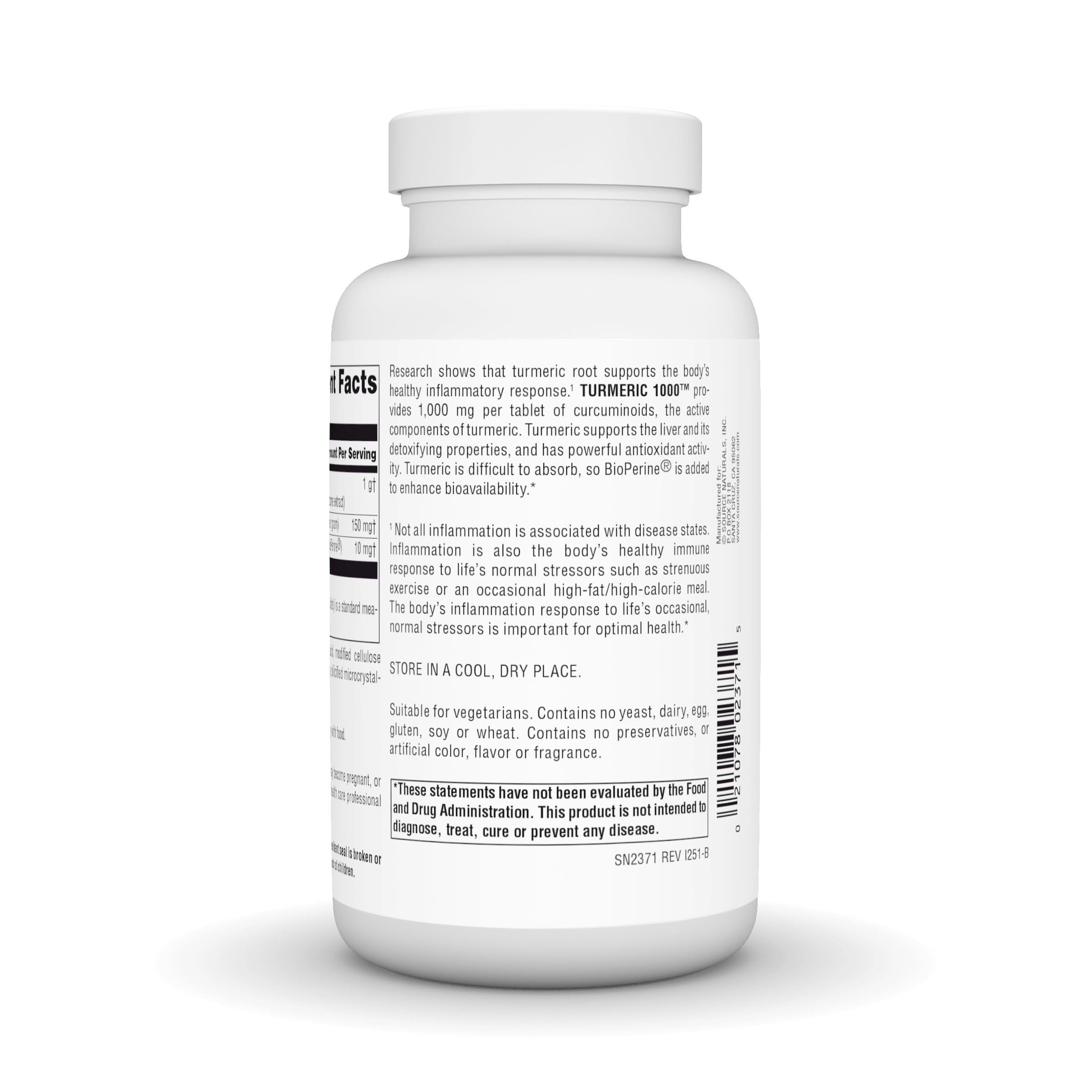 Source Naturals Turmeric 1000, étiquette-informations: dosage recommandé