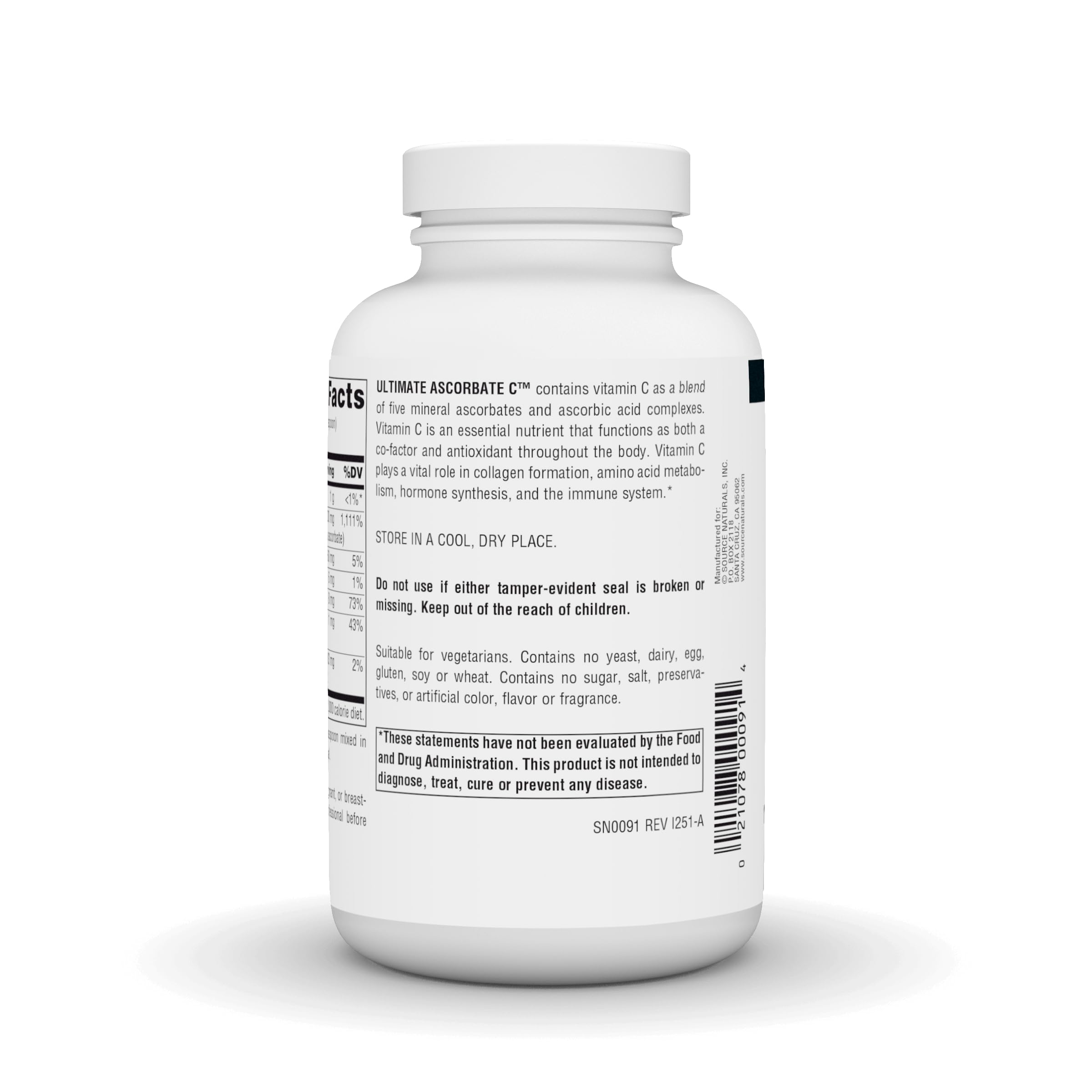 Source Naturals Ultimate Ascorbate C – cuillère de dosage simple dans eau ou jus.
