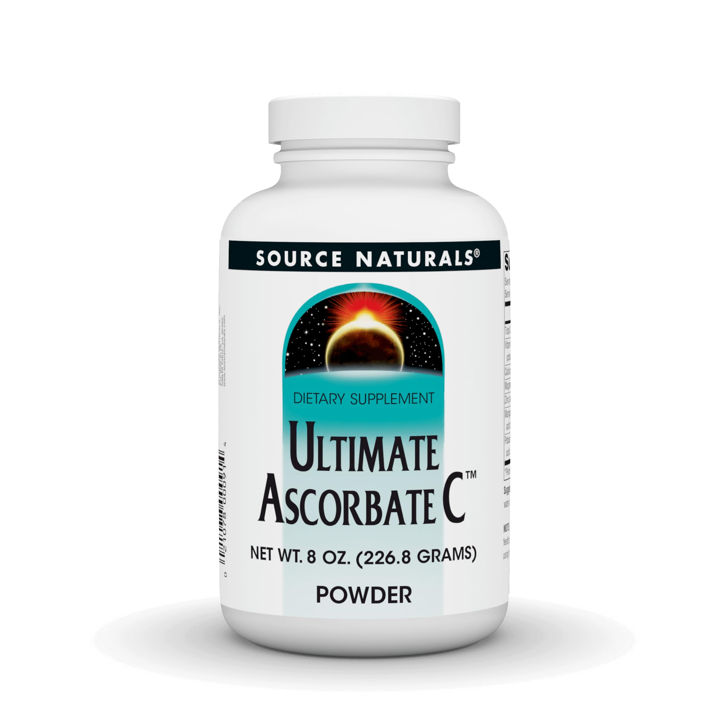 Source Naturals Ultimate Ascorbate C – poudre se mélange facilement dans l'eau pour une boisson vitaminée.