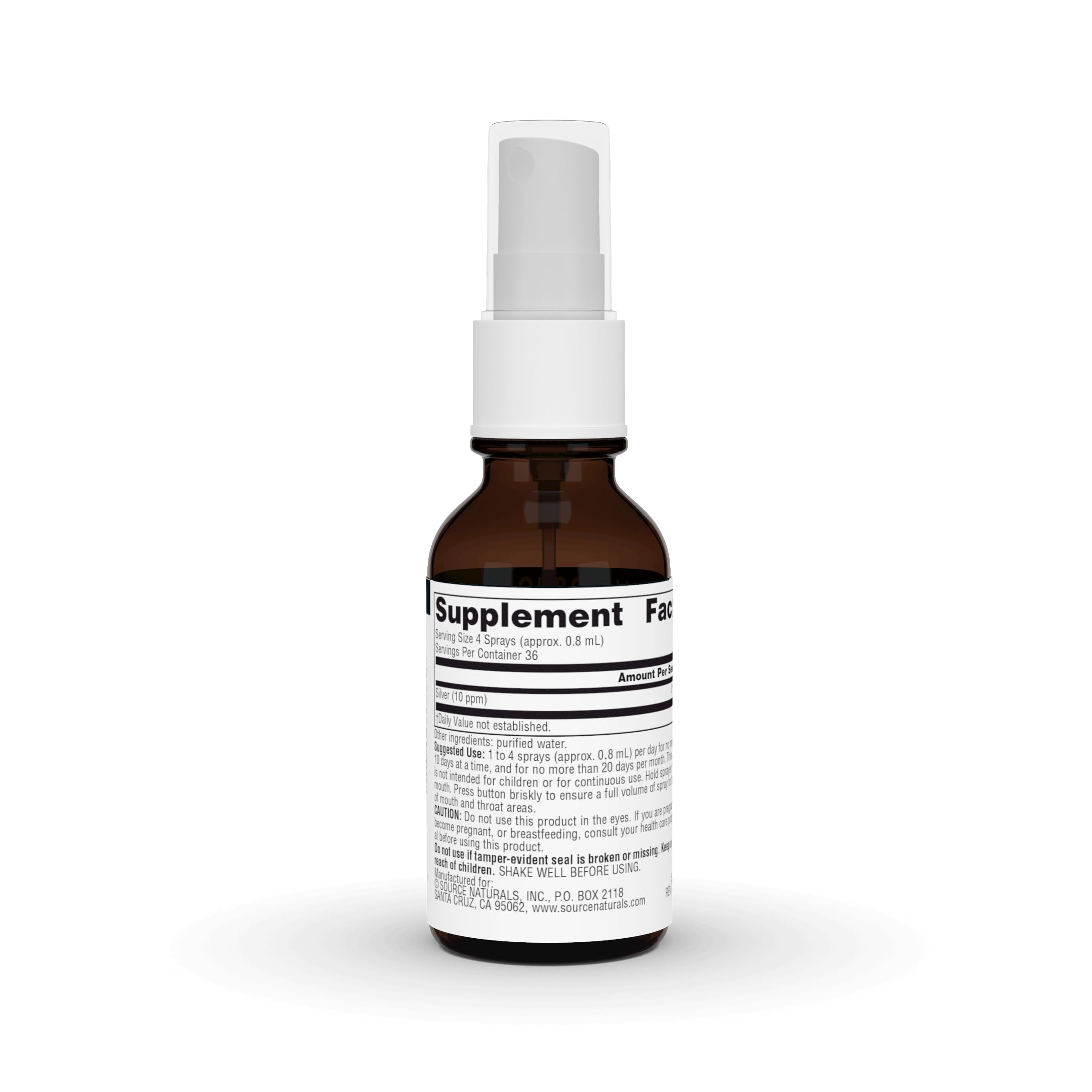 Source Naturals Ultra Colloidal Silver Spray – embout précis pour doser directement la gorge.