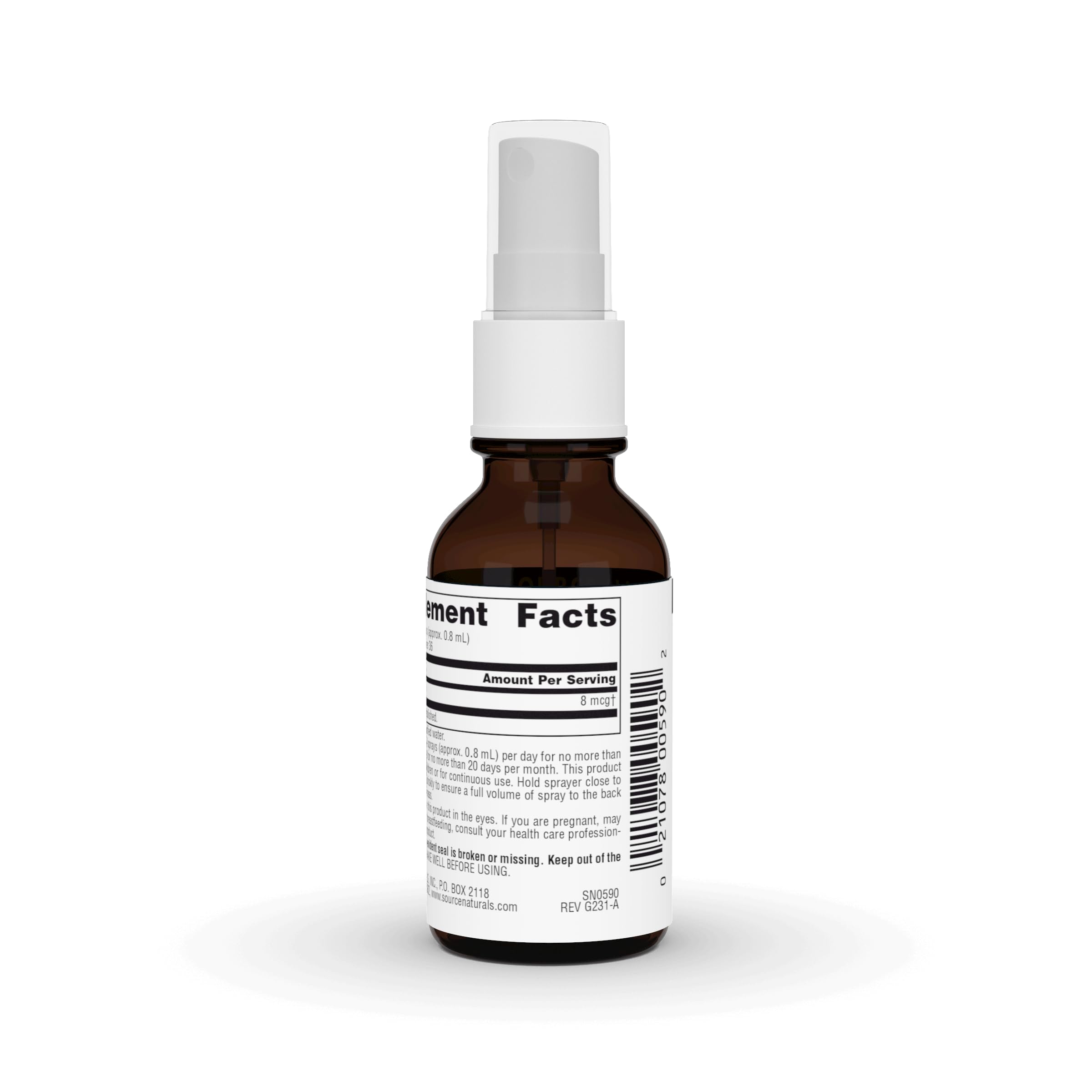 Source Naturals Ultra Colloidal Silver Spray – gros plan sur la bouteille et son embouchure.
