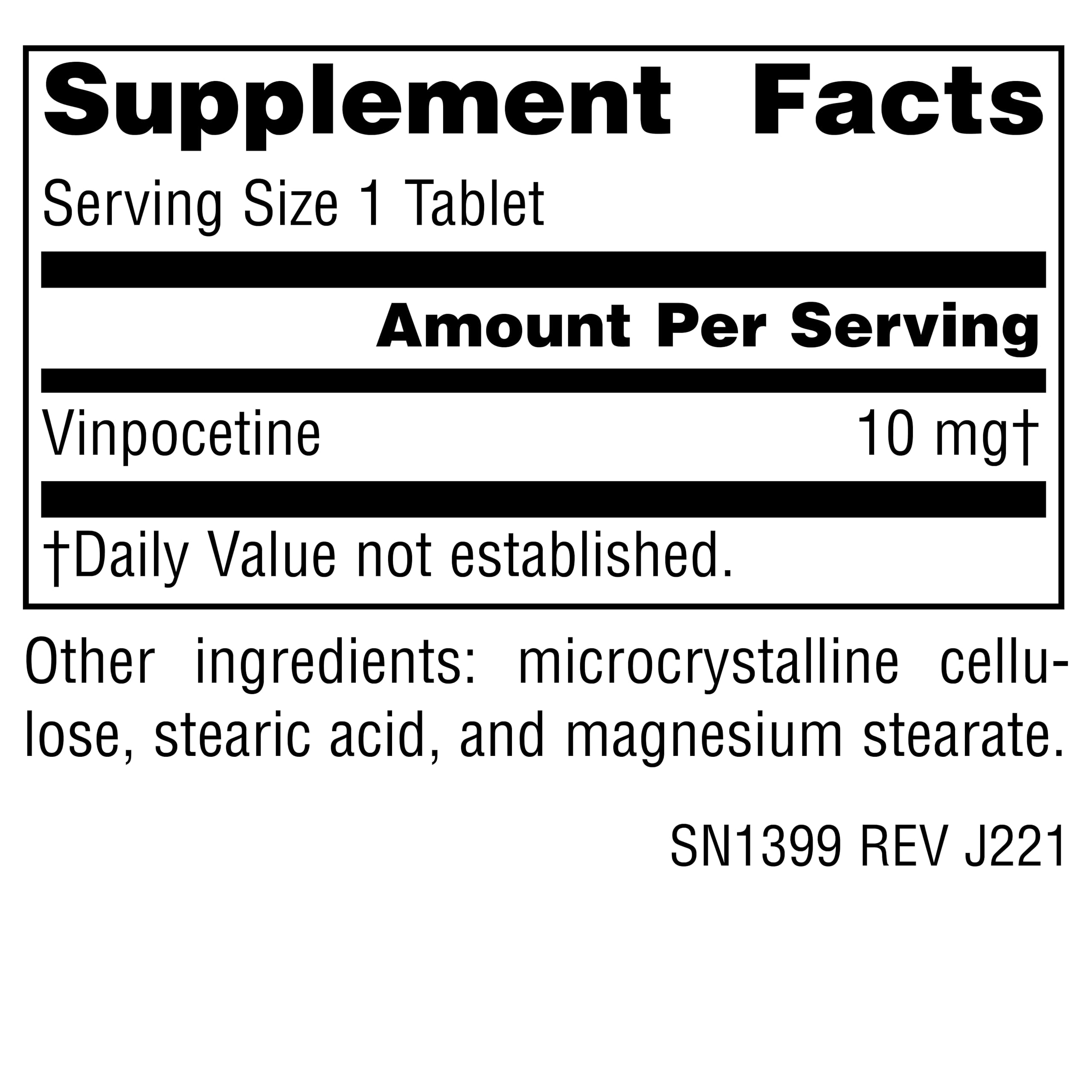 Source Naturals Vinpocetine Tablettes, bouteille capuchon brillant, évoque la facilité d’utilisation.