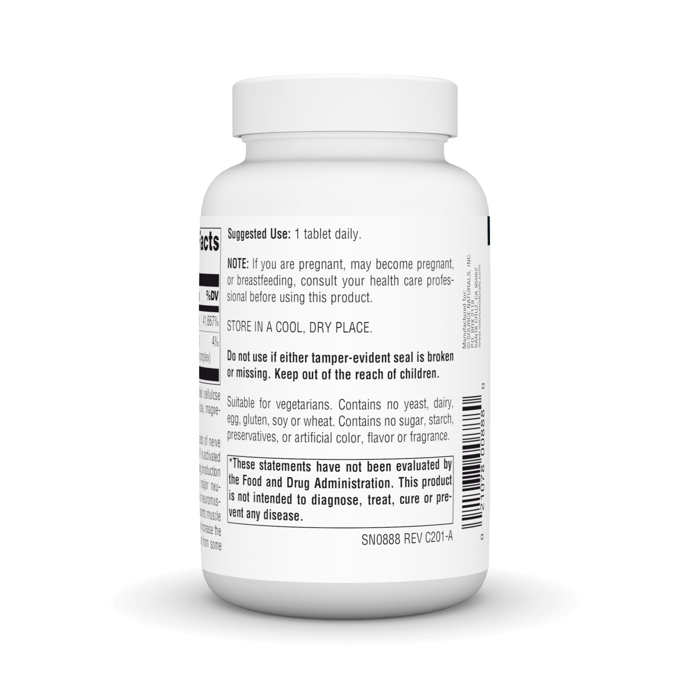 Source Naturals vitamine B1 Thiamine 500 mg — comprimé en gros plan, visible et pur