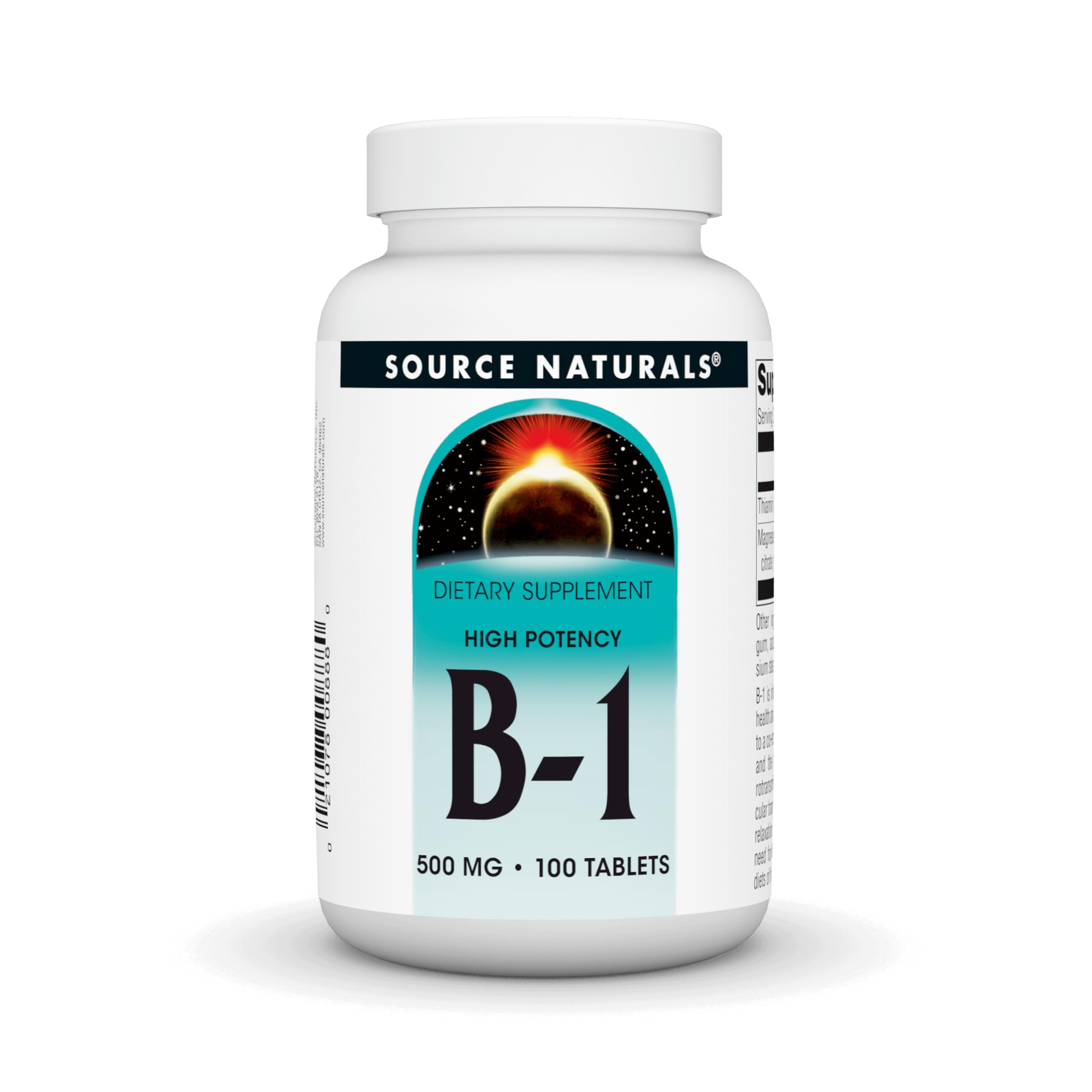 Source Naturals vitamine B1 Thiamine 500 mg — emballage clair pour prise facile
