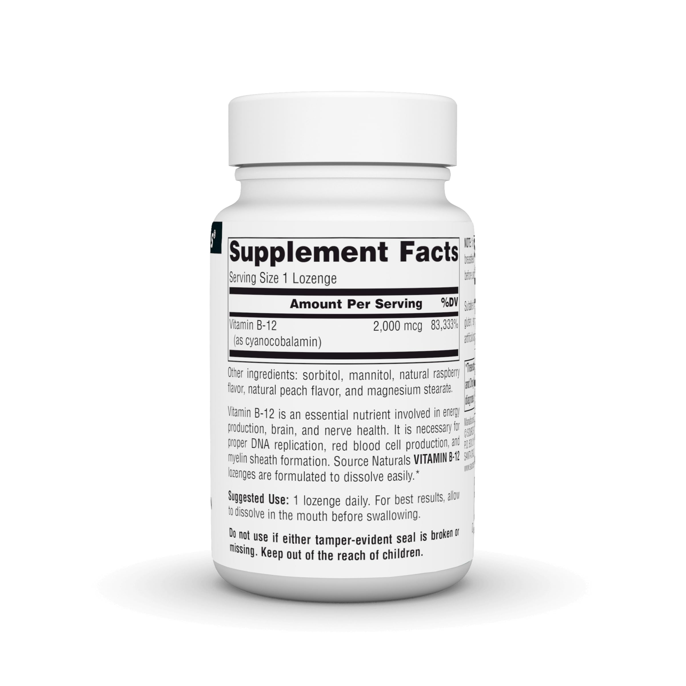 Source Naturals Vitamine B-12 2000 mcg, bouteille facilitant la prise