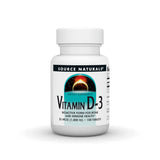 Source Naturals Vitamine D-3 1000 UI: bouteille montrant les comprimés et le soutien potentiel des os