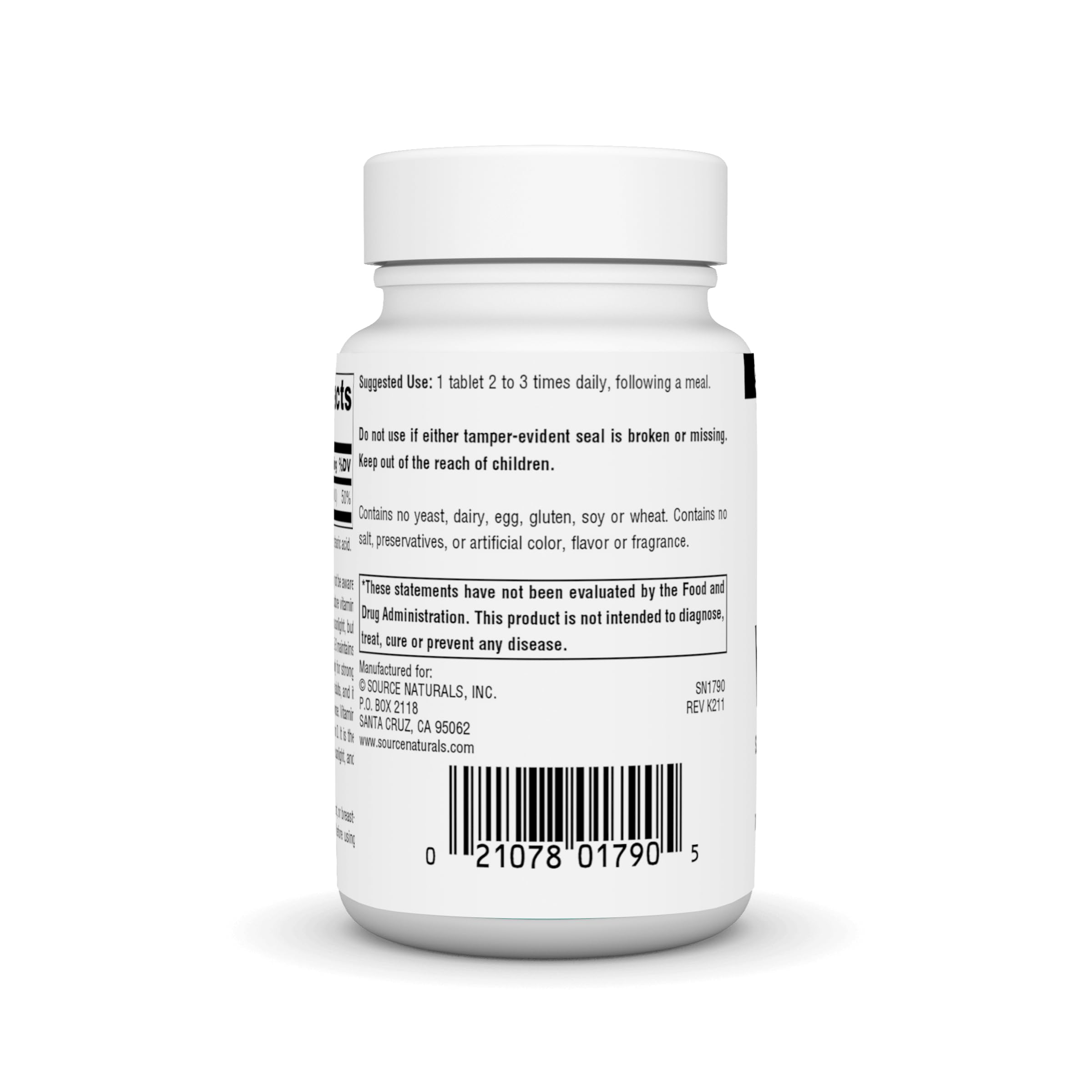 Source Naturals Vitamine D-3 etiquette, étiquette claire et informations clés.