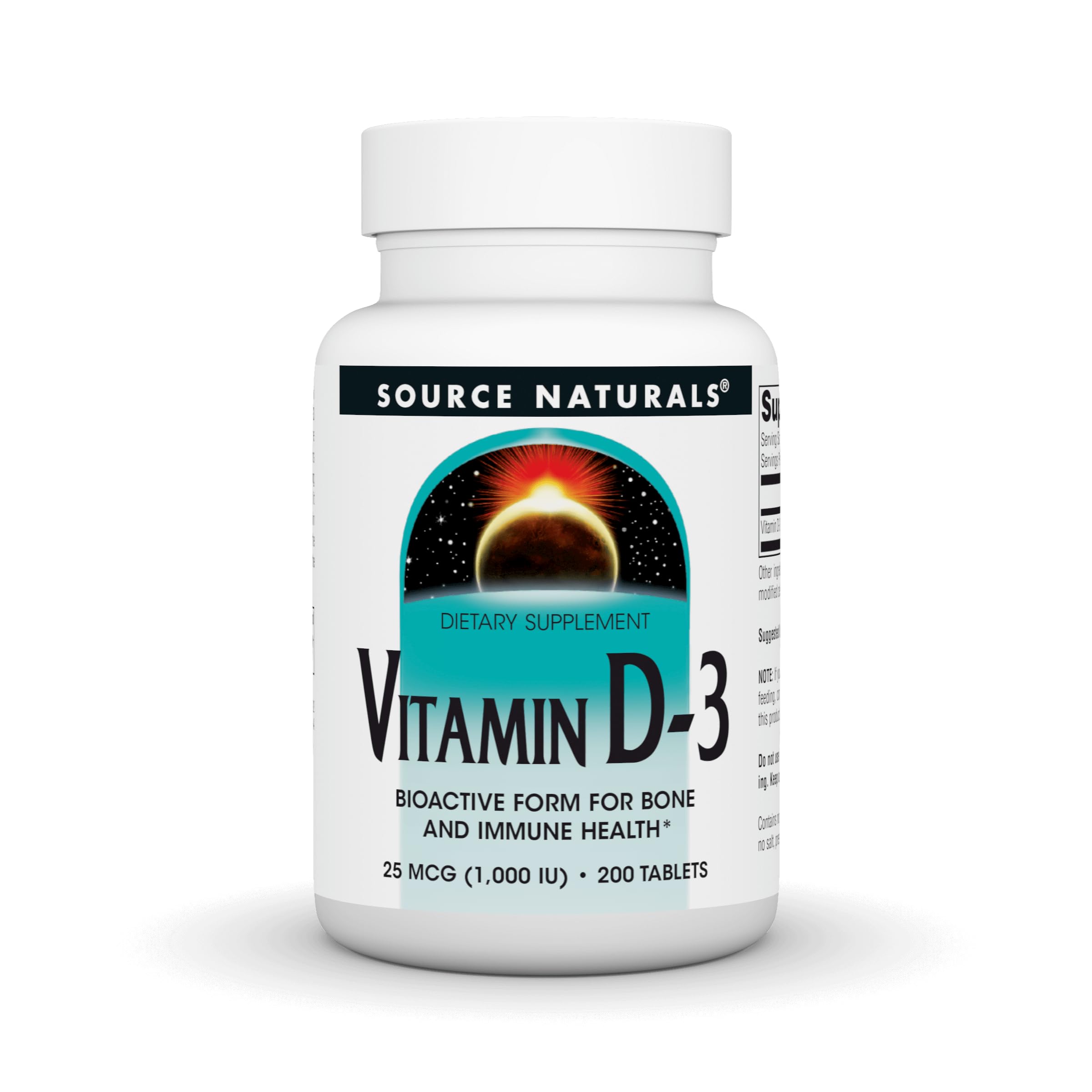 Source Naturals Vitamine D-3, bouteille 1000 UI, soutien des os.