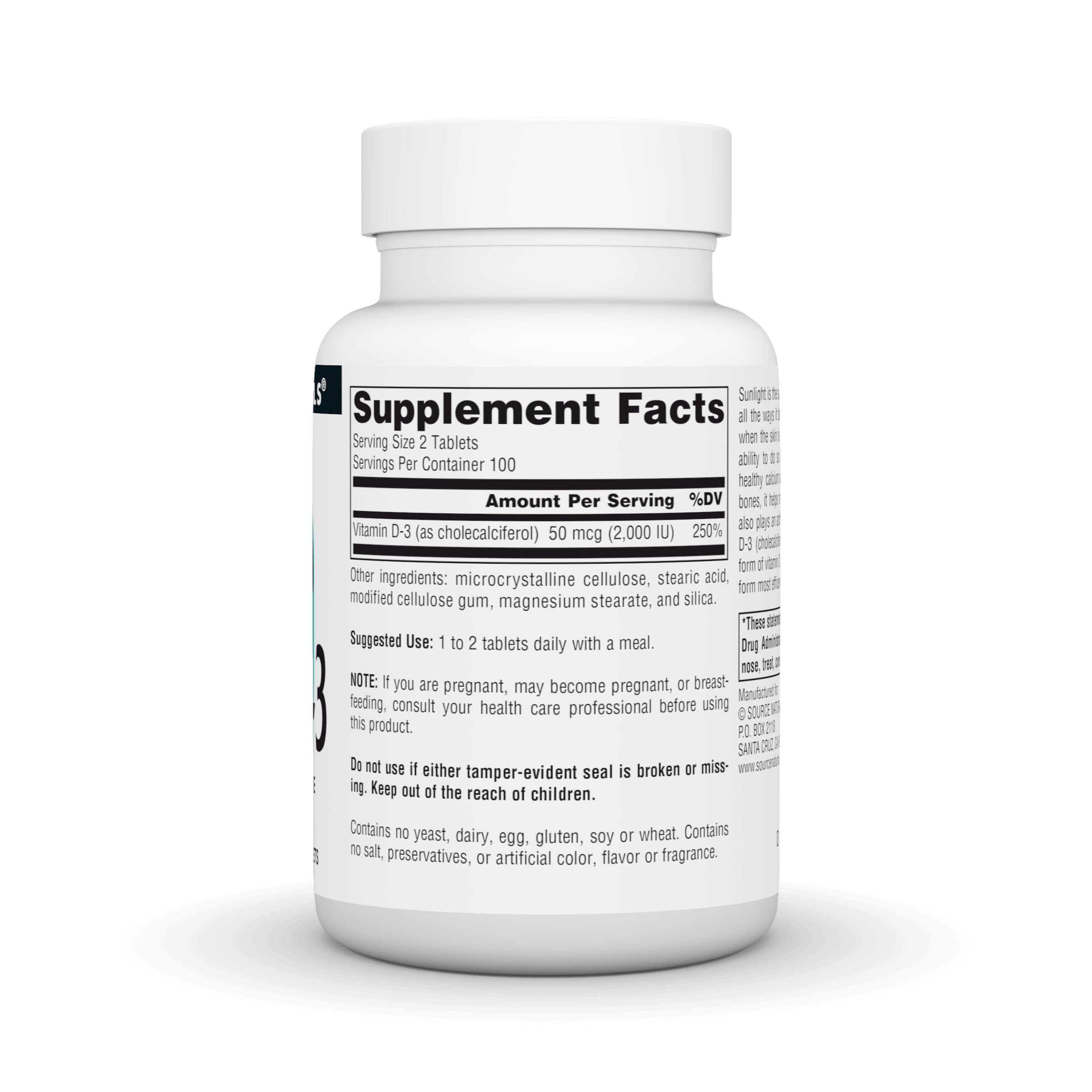 Source Naturals Vitamine D-3, comprimés 200, prise quotidienne simple.
