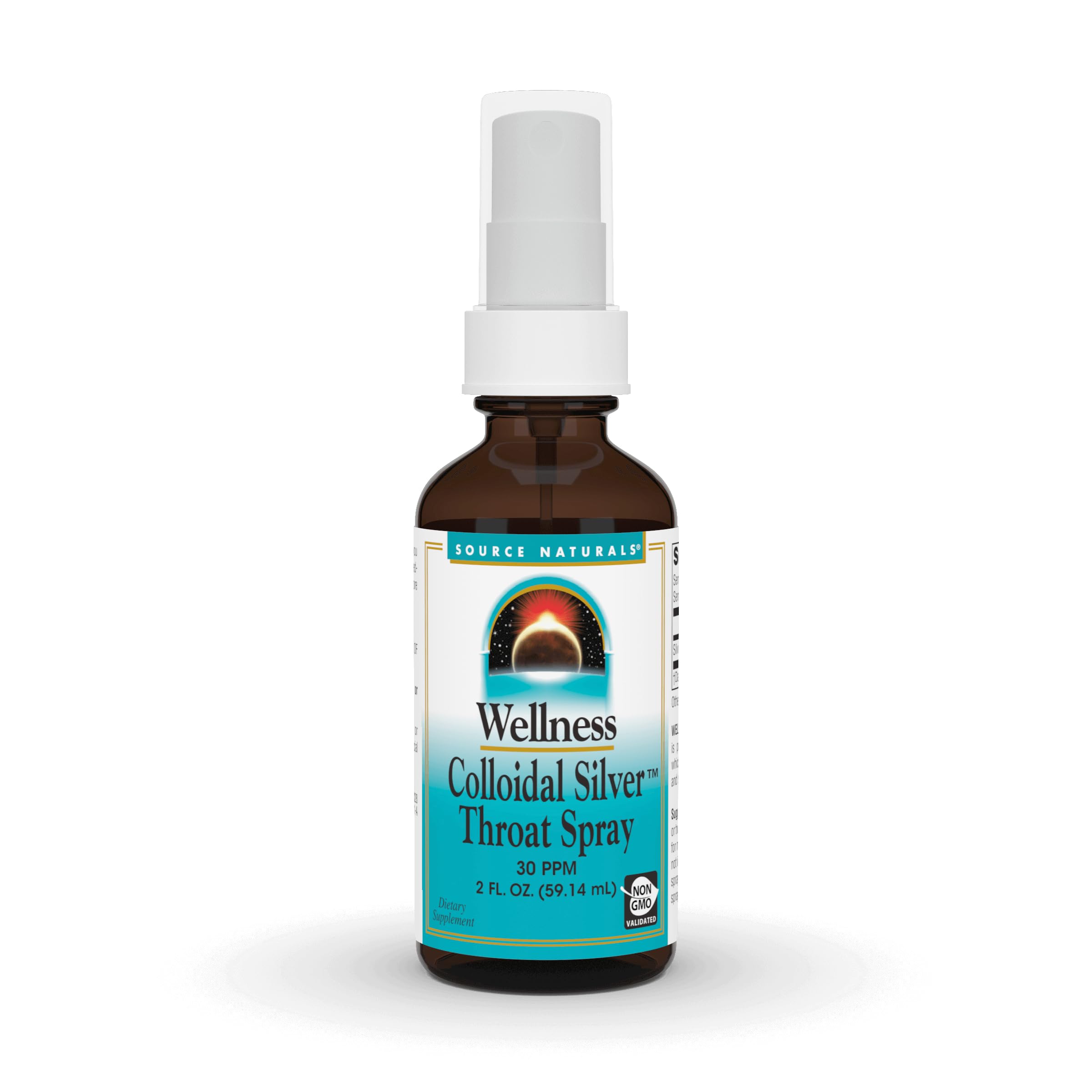 Source Naturals Wellness Colloidal Silver Throat Spray, bouteille pratique pour le confort de la gorge.